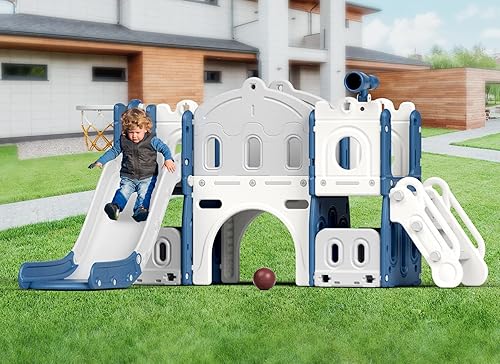 Miniatura 9 de Glaf Juego de tobogán 8 en 1 para niños pequeños, tobogán escalador de tobogán para niños pequeños, para exteriores e interiores, con túnel de aro