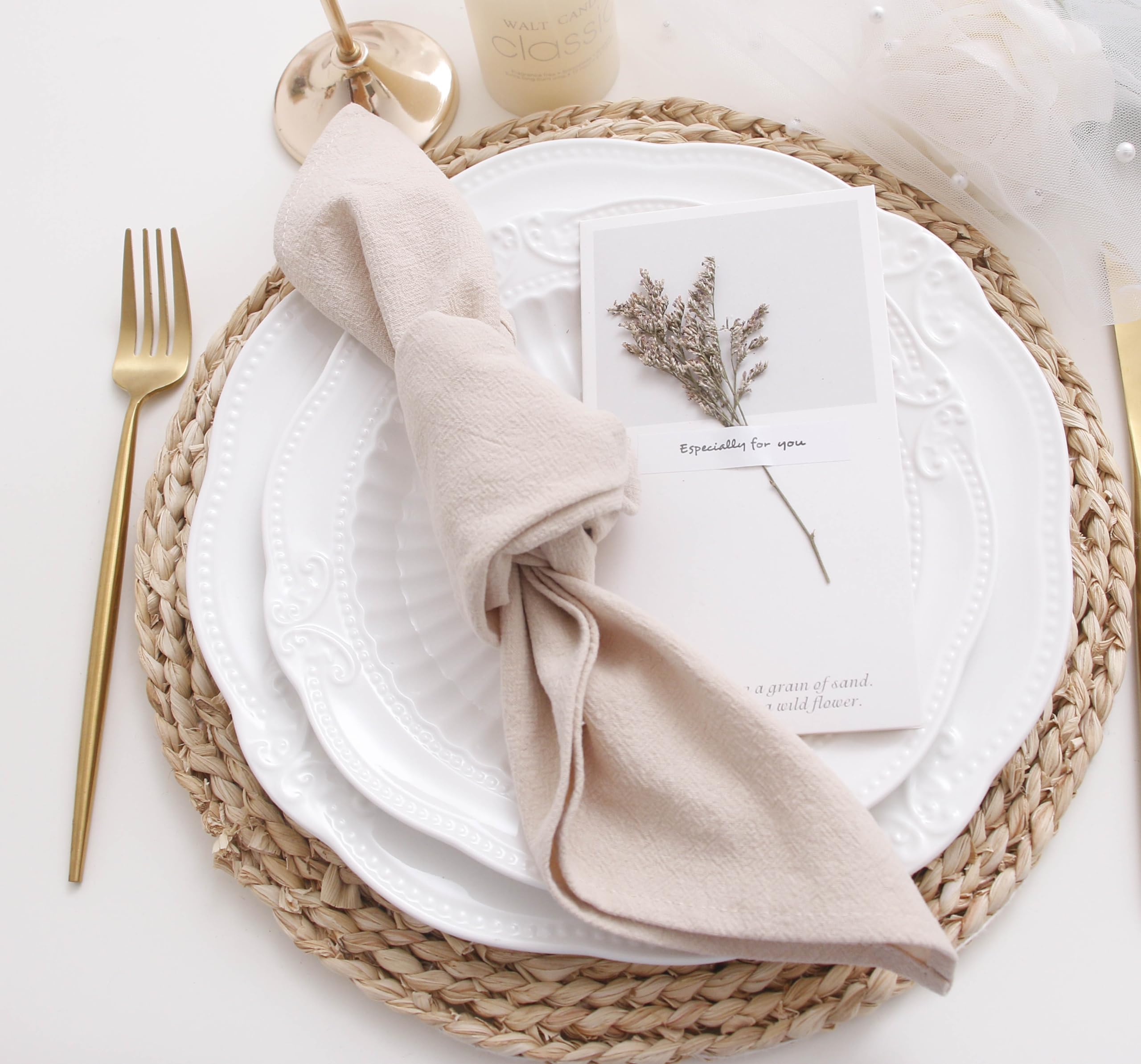 Lot de 12 serviettes de table en coton Champagne 40,6 x 40,6 cm
