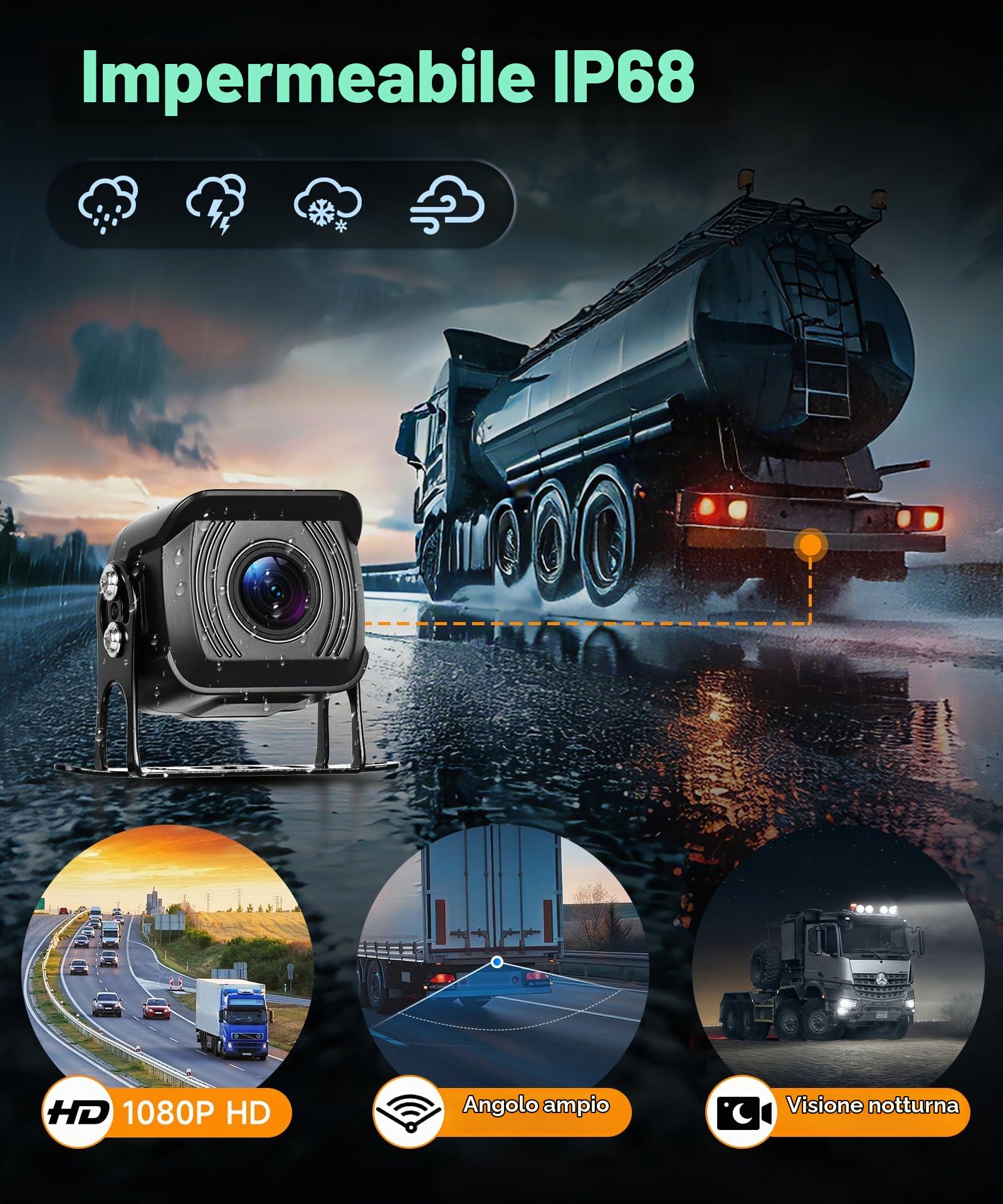 VECHTEL Monitor per auto IPS 10.1'' con 4 Telecamere, Kit Telecamera Posteriore con DVR BSD Impermeabile IP68 Visione Notturna Super Grandangolo con Linea Guida, Cavo 5M/15M, 6.5-36V per Camper Camion