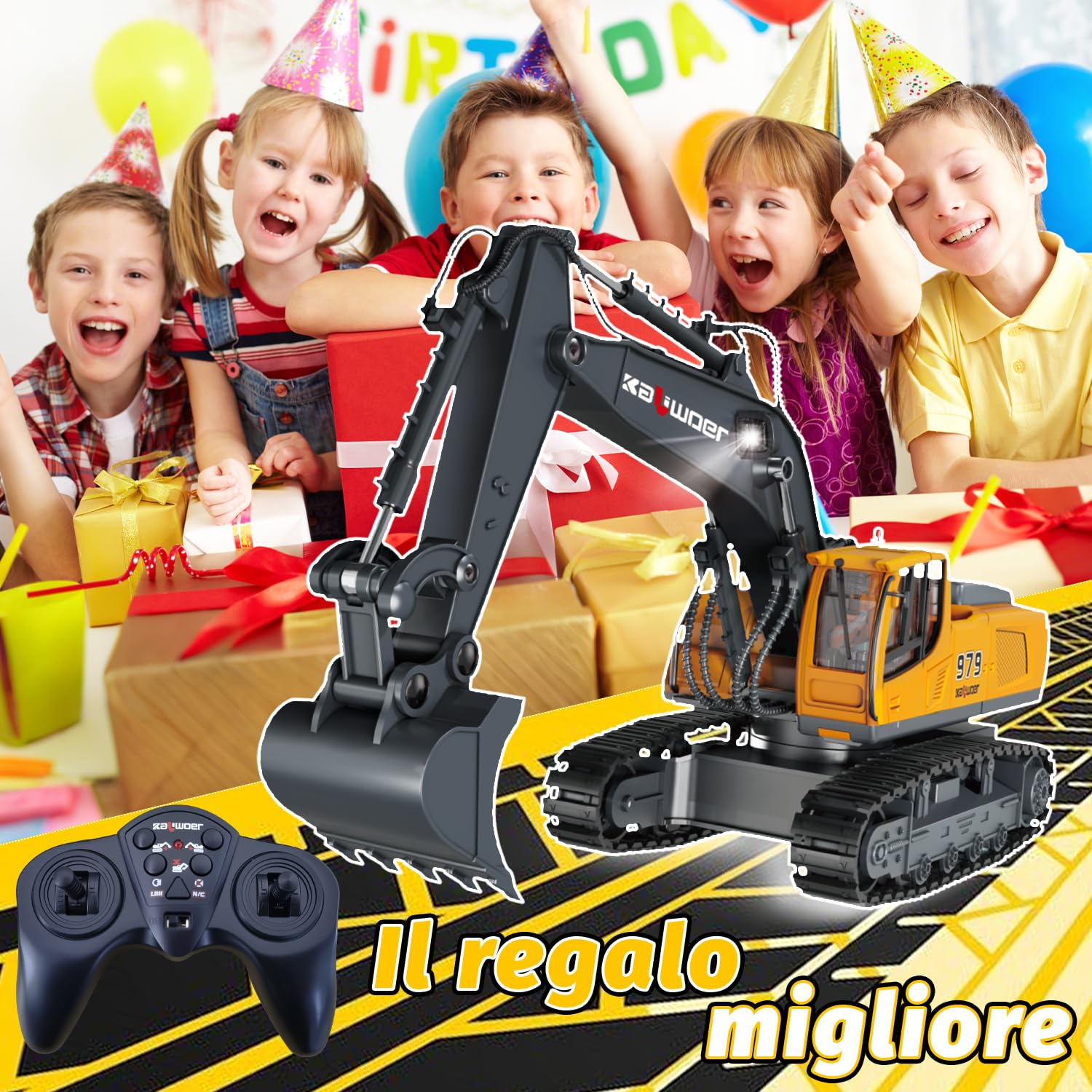 Escavatore telecomandato telecomandato dai 3 4 6 8 anni, 1:18 11 canali escavatore con telecomando, pala e luce LED, escavatore cingolato giocattolo per 3 4 6 8 anni, regalo di compleanno per bambini