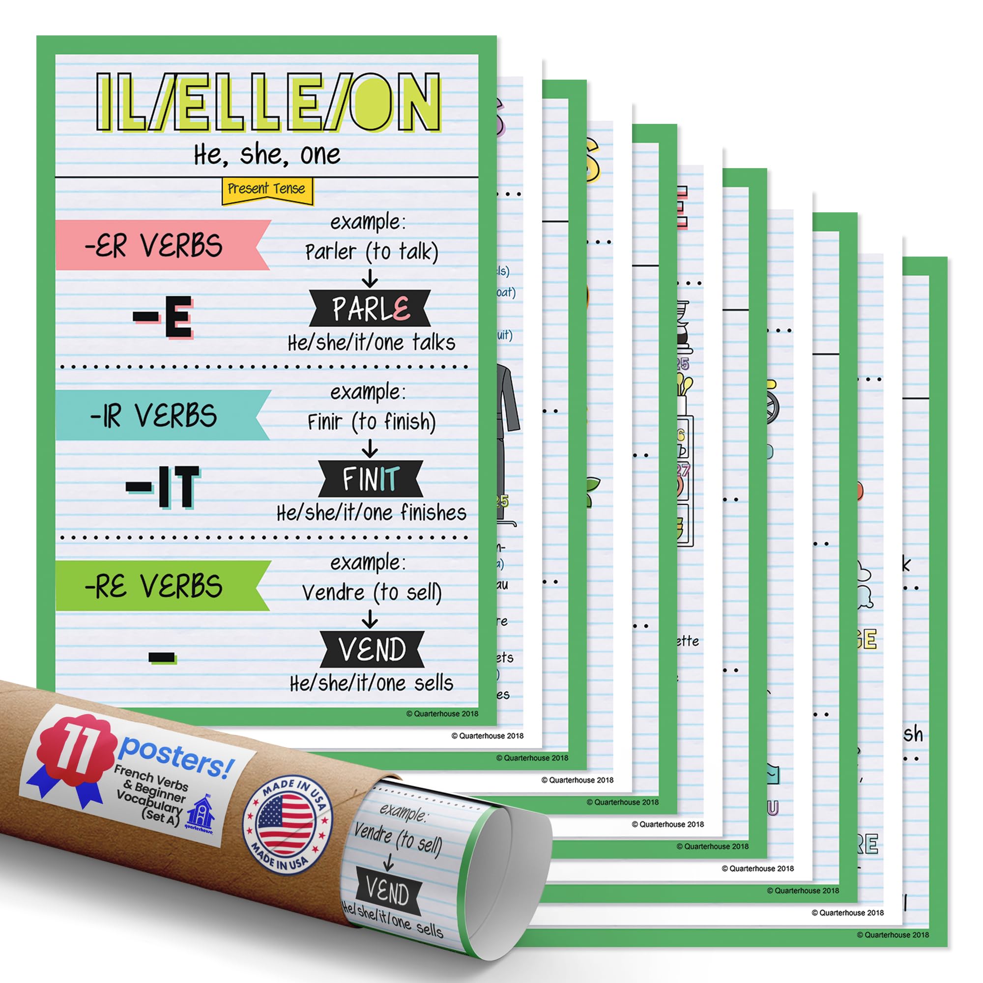 Quarterhouse 11 Pack of French Verbs and Beginner Vocabulary (Set A) Posters,...