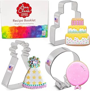 Birthday Cookie Cutters 3-Pc. Set Made in USA by Ann Clark, Birthday Cake, Birthday Hat, Balloon