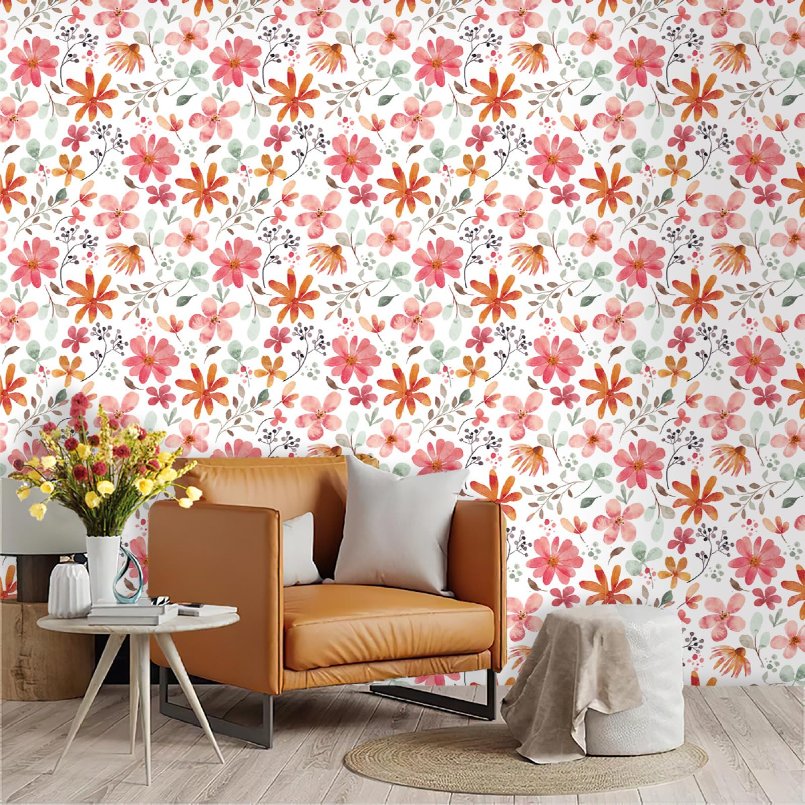 Zahhyg Pink/Orange Wallpaper Peel And Stick Self Adhesive Wallpaper For Living Room Waterproof Vinyl, Art Deco Thicken Sticky Back Plastic Removable