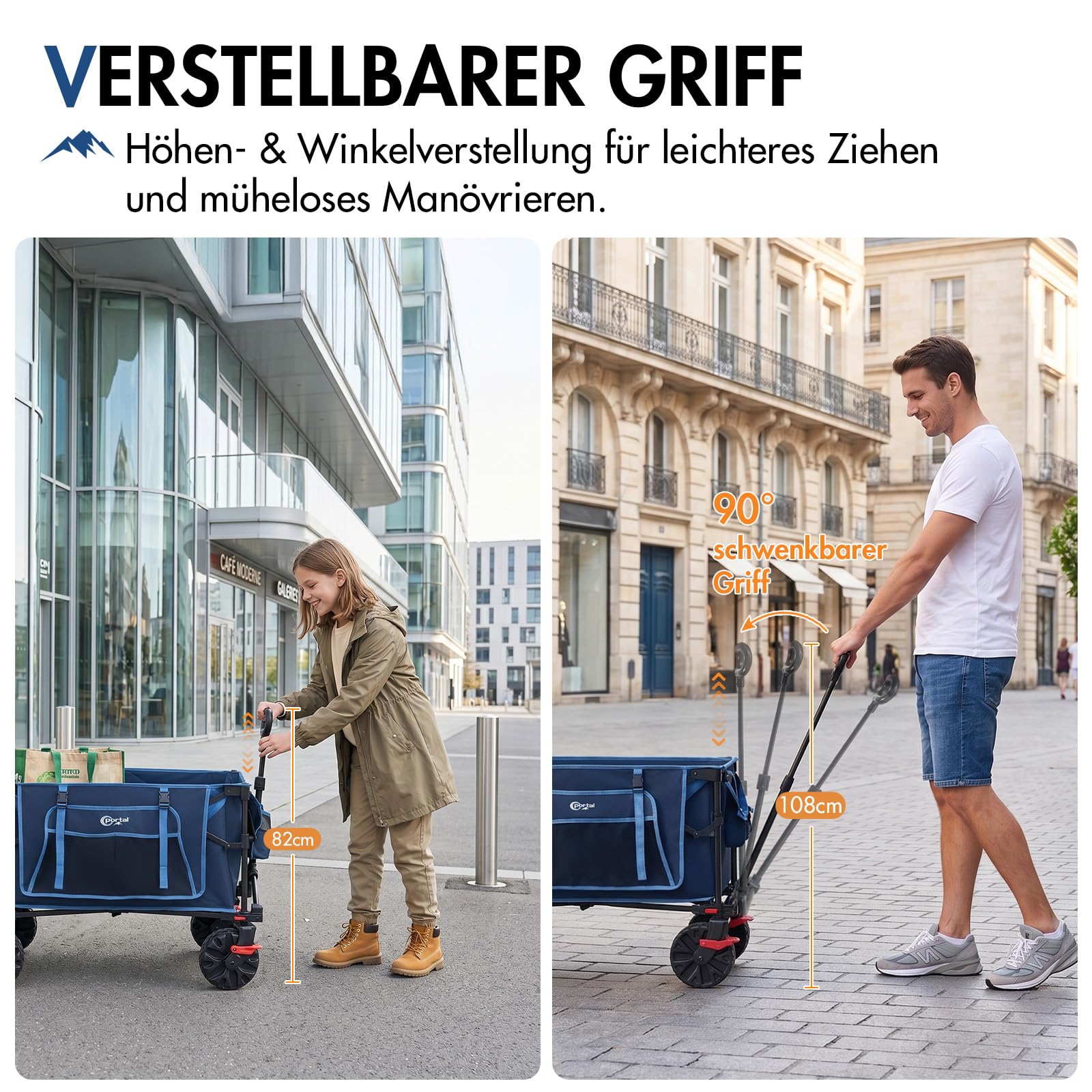 Portal Bollerwagen faltbar 250L 150kg mit Größe Reifen