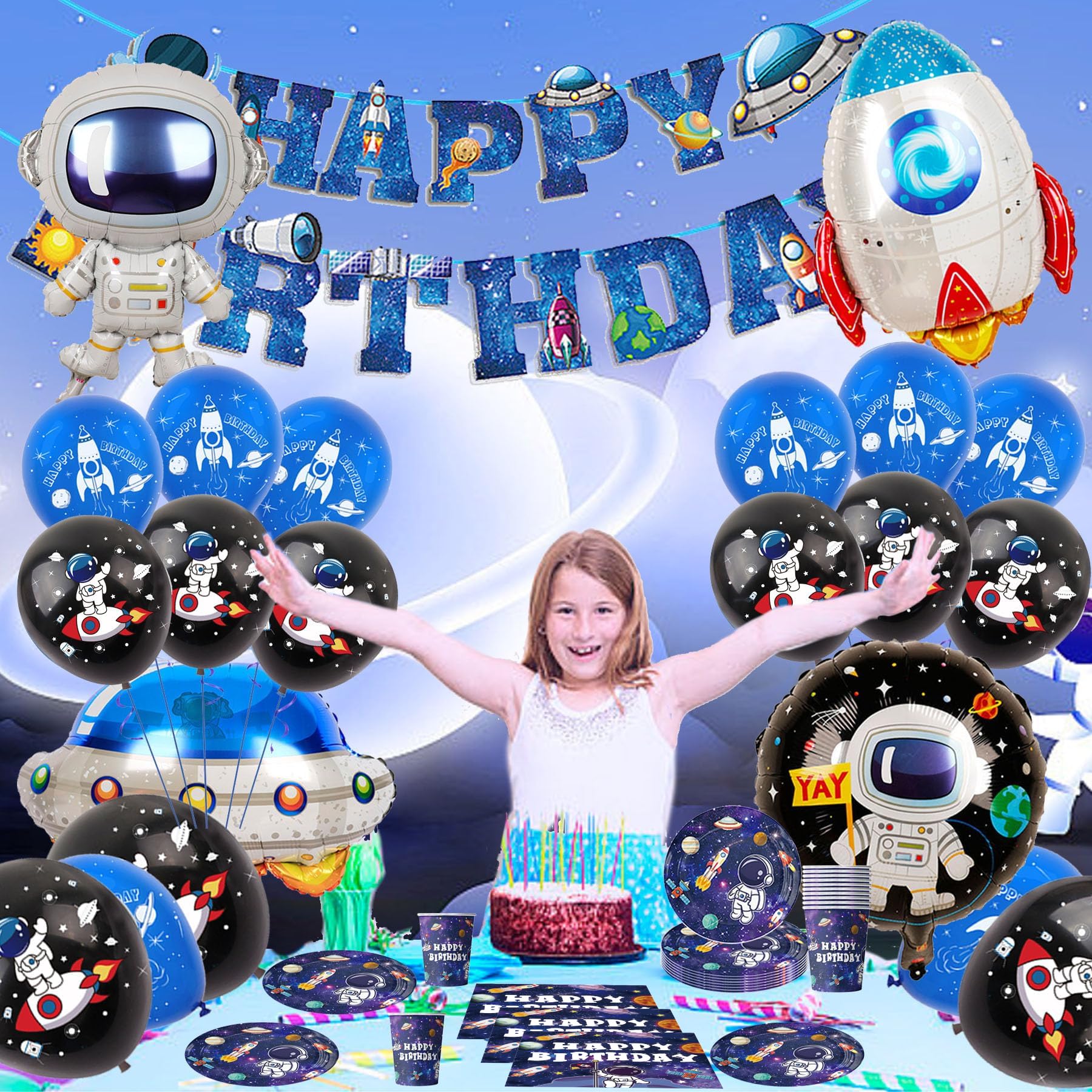Palloncini Per Compleanno Tema Spazio: Set Decorazione Con Astronauta XXL, Razzo E Striscione Happy Birthday Per Festa Da Esploratore (6 Anni) - 3