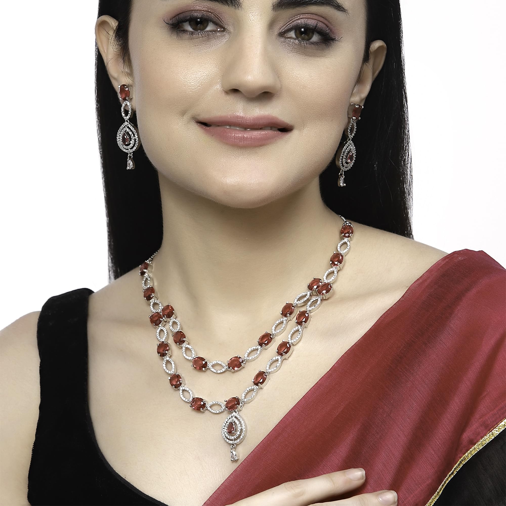 Rhodium-Plated Abstract Necklace Set with Earrings