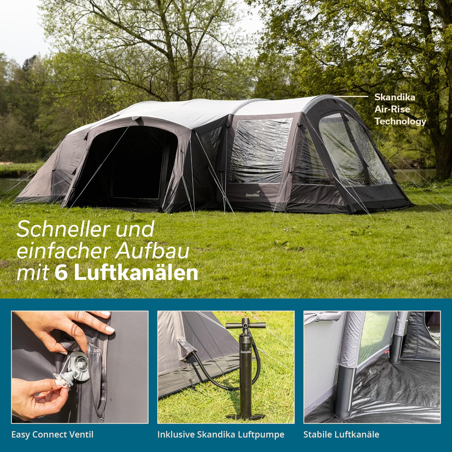 Skandika Timola 6 Air Tenda da campeggio gonfiabile per 6 persone | con/senza tecnologia Sleeper, colonna d'acqua 4000 mm, altezza 220 cm, telone