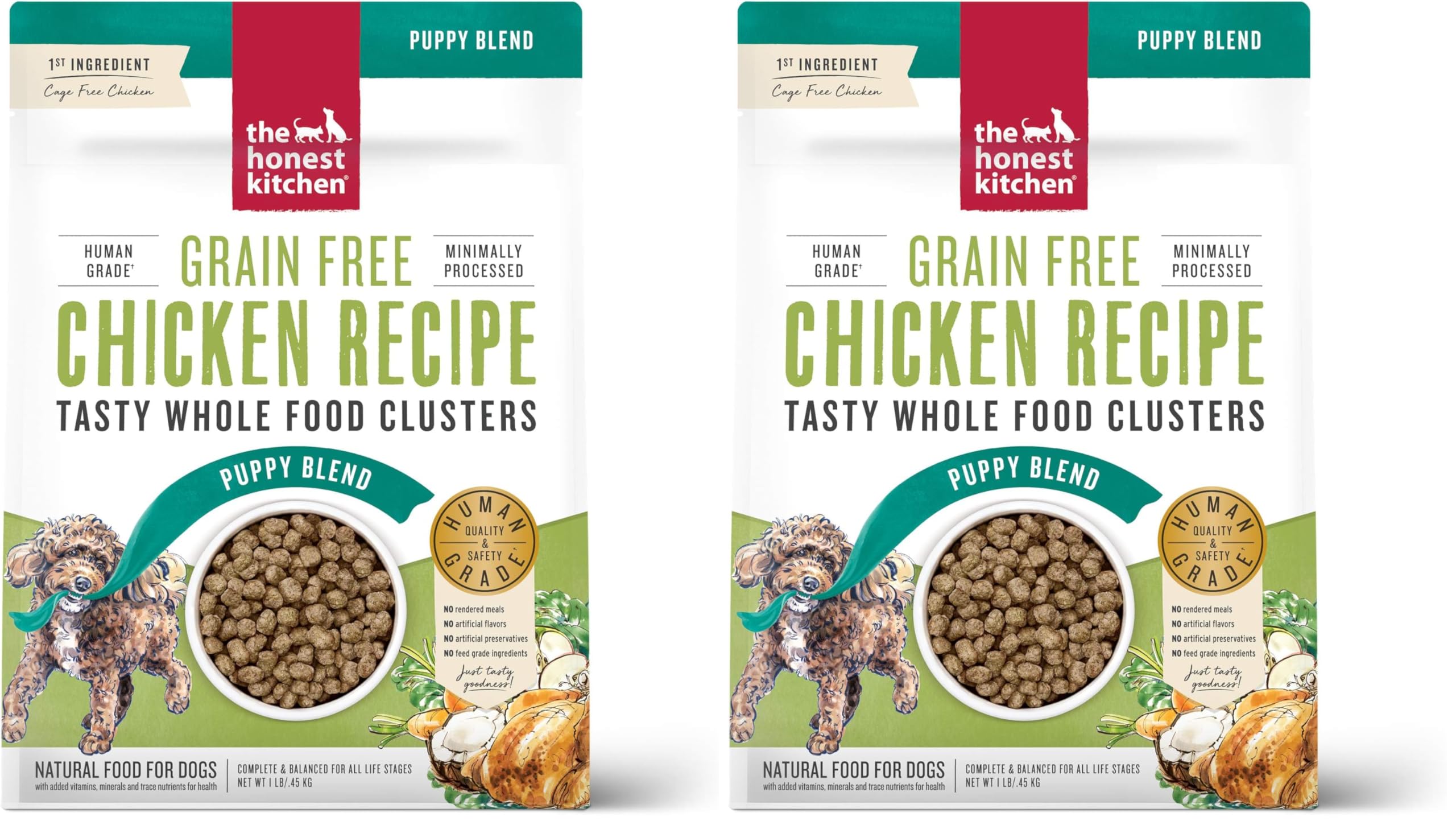 The Honest Kitchen Whole Food Clusters Puppy Grain Free Chicken Dry Dog Food, 1 lb Bag (Pack of 2)