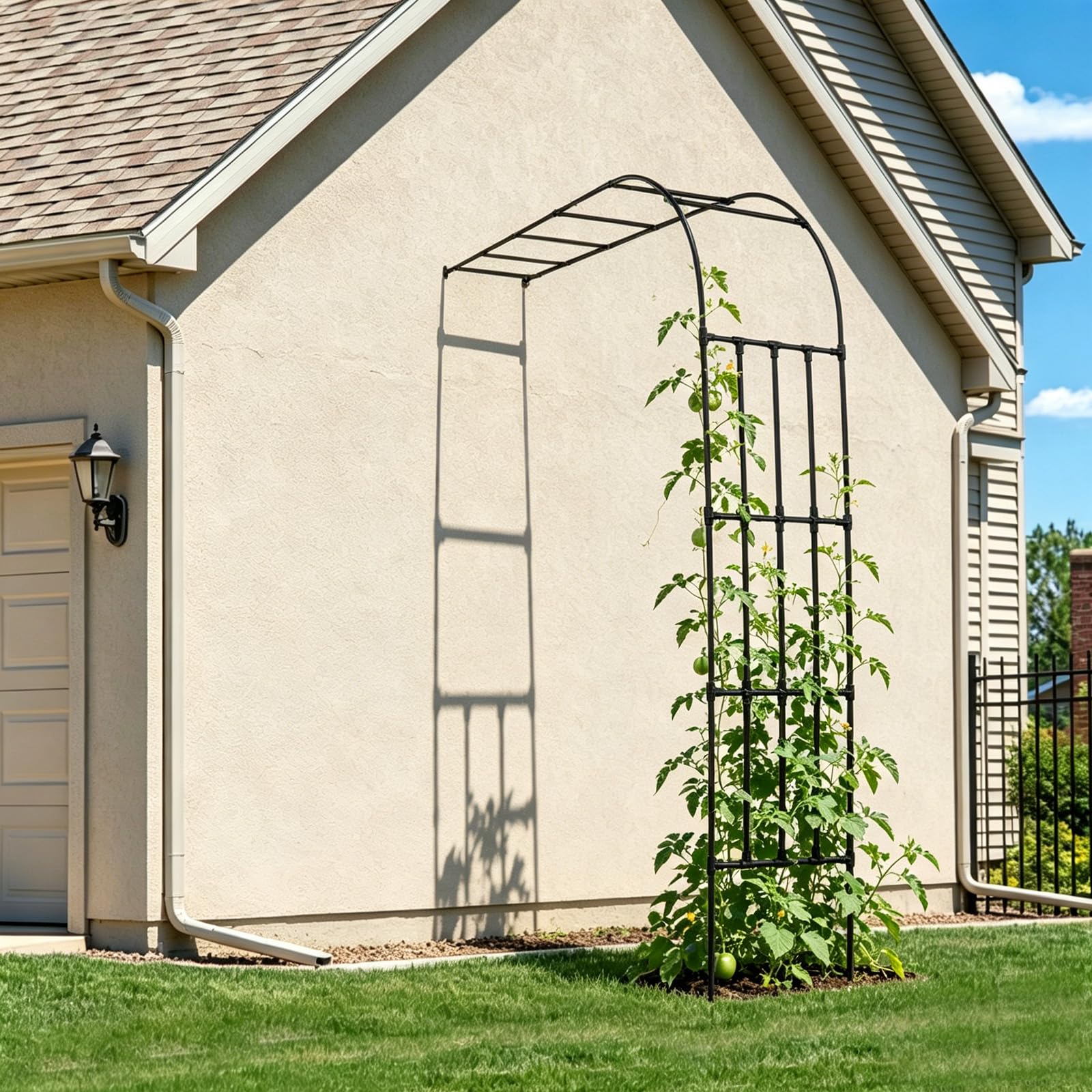Traliccio semiarco per rose, arco da giardino in acciaio, montaggio a parete, supporto per piante, per rose rampicanti e supporto per piante, 240 x 50 x 260 cm