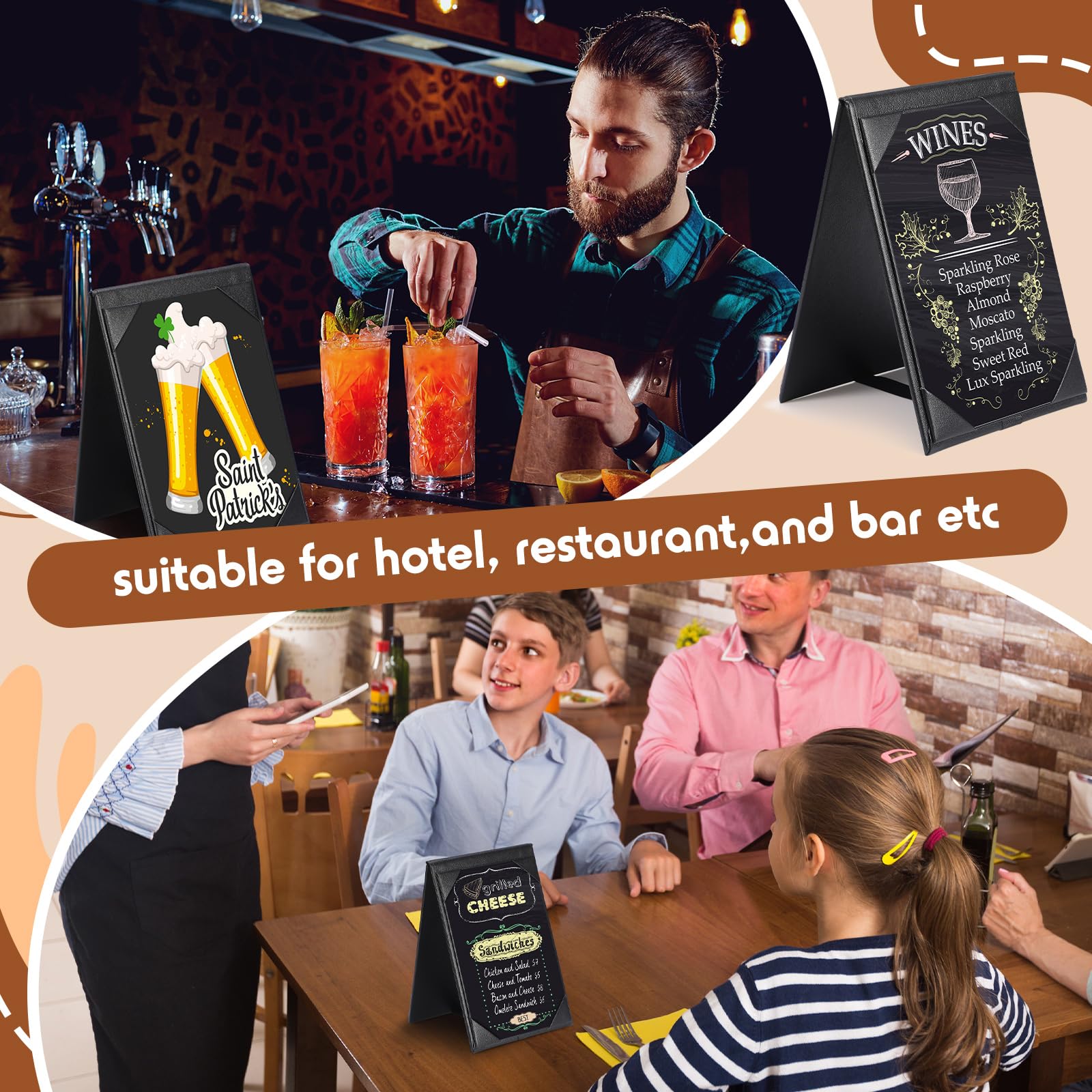 Gerrii - Carpas de mesa (20 unidades, piel sintética, con marco de doble cara, para menú, restaurante, cafetería, bar, boda, bebidas, postres, 12,7 x 17,8 cm)
