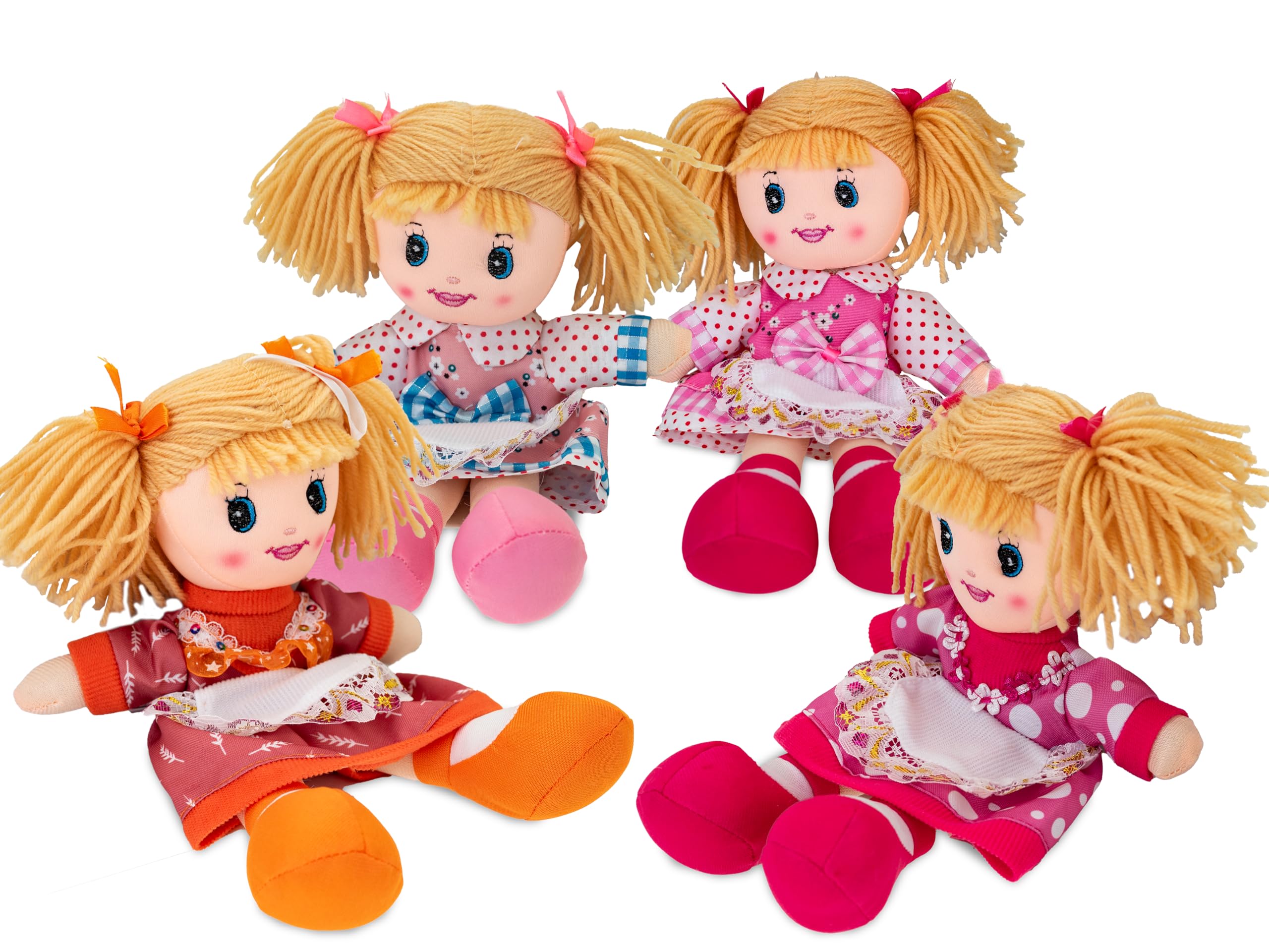 Teorema - Carlotta Bambola di Pezza con Grembiule Ricamato, Bambola Stoffa con Capelli di Lana, Giocattolo per bambini, Altezza 30cm