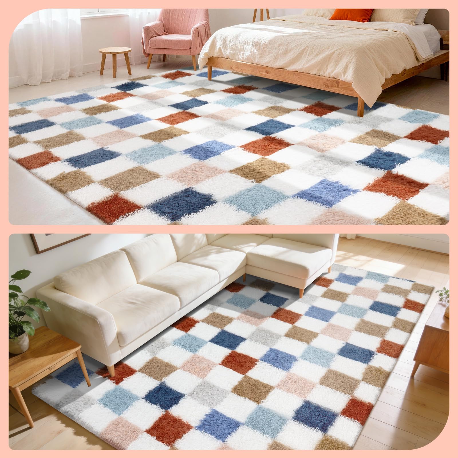 Flauschiger Teppich 200 x 300 cm Waschbar für Wohnzimmer(Farbe) | Anti-Rutsch Moderne Extra großer Teppich fürs Kinderzimmer, Schlafzimmer