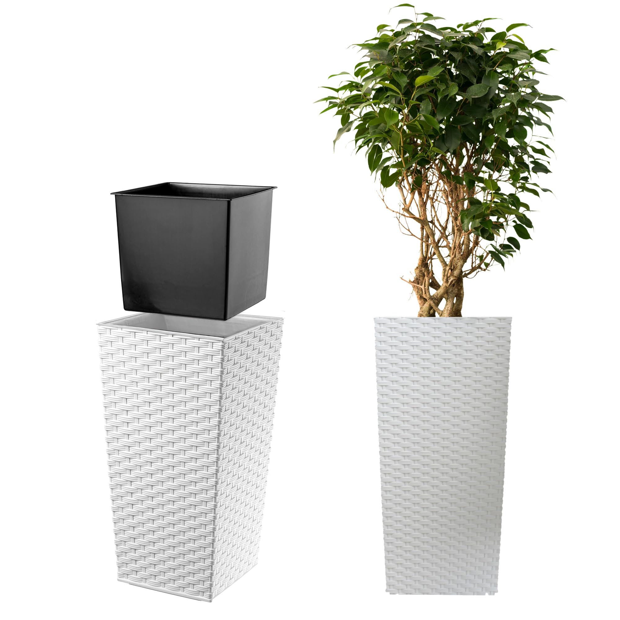 KADAX Macetero Alto de Diseño Moderno para Plantas de Interior y Exterior, Maceta Grande de Plástico, Jardinera Alta (Crema, Texturizado, 68 cm) — view 26