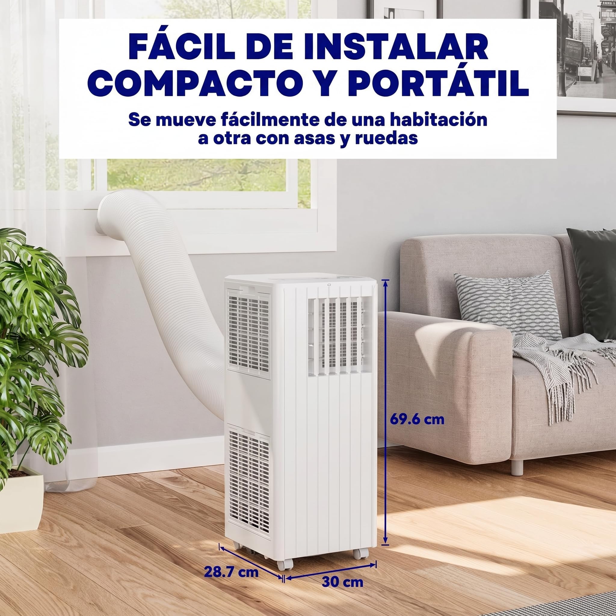 Garvee Aire Acondicionado Portátil 7000 BTU, 3 en 1 Refrigeración Ventilador y Deshumidificador 36L/día, Gas Refrigerante R290 Ecológico, 780W Bajo Consumo, Mando a Distancia con Kit Ventana, Blanco