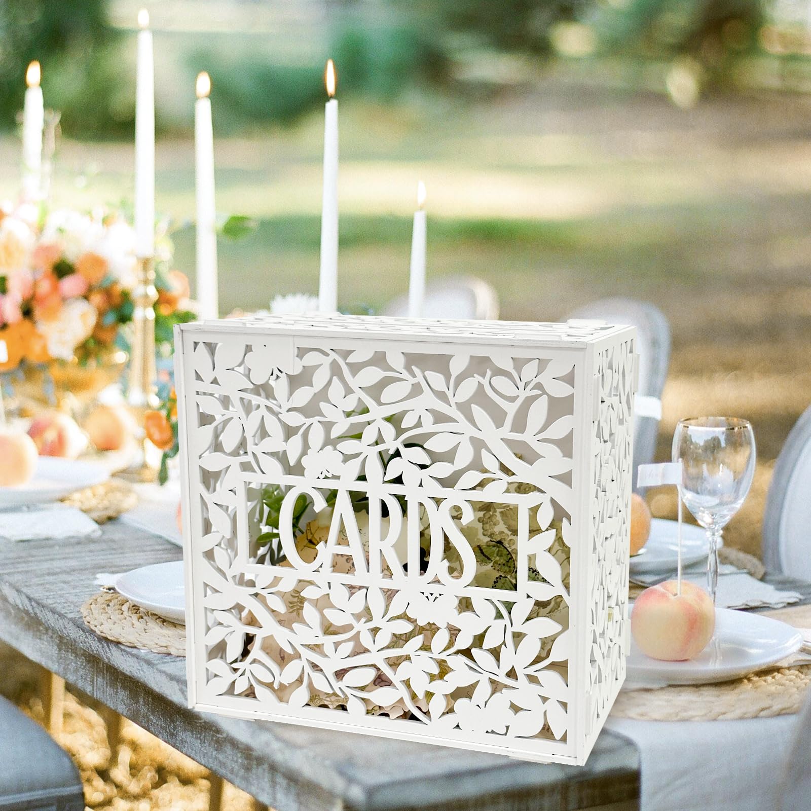 OurWarm White Wedding Card Box for Reception, Hollow Wooden Gift Card Box with Slot, DIY Wedding Memory Money Card Box for Party Anniversary Baby Shower Birthday Wedding Decorations