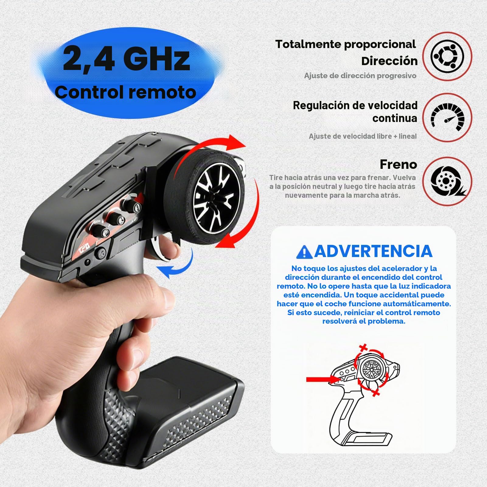 Coche Teledirigido 1:8 Alta Velocidad 50KM/H 2WD con 2 Baterías 40+Min, Motor RC550, Control Remoto 2.4GHz Proporcional, Todo Terreno con Luces LED, Regalo para Niños y Adultos
