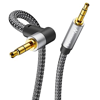 AUX Cord 6ft,3.5mm Stereo Audio Cable 90 Degree Nylon Braided 3.5mm Male to Male Stereo Aux Cables Right Angle TRS Cable Portable Compatible for Headphone, car,Tablets, Speakers