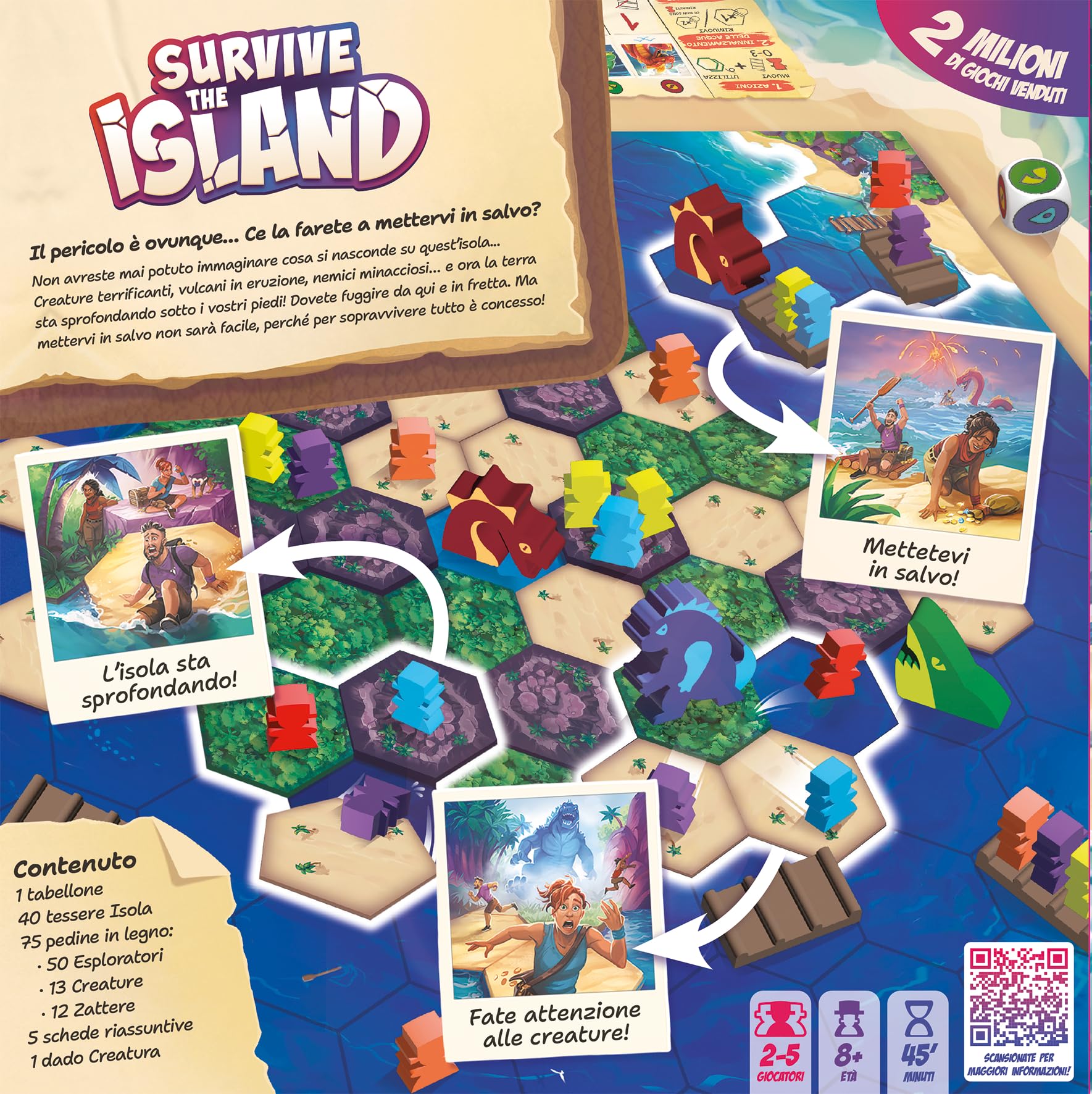 Asmodee Survive The Island Board Game, 8+ lat, 2-5 graczy, edycja włoska
