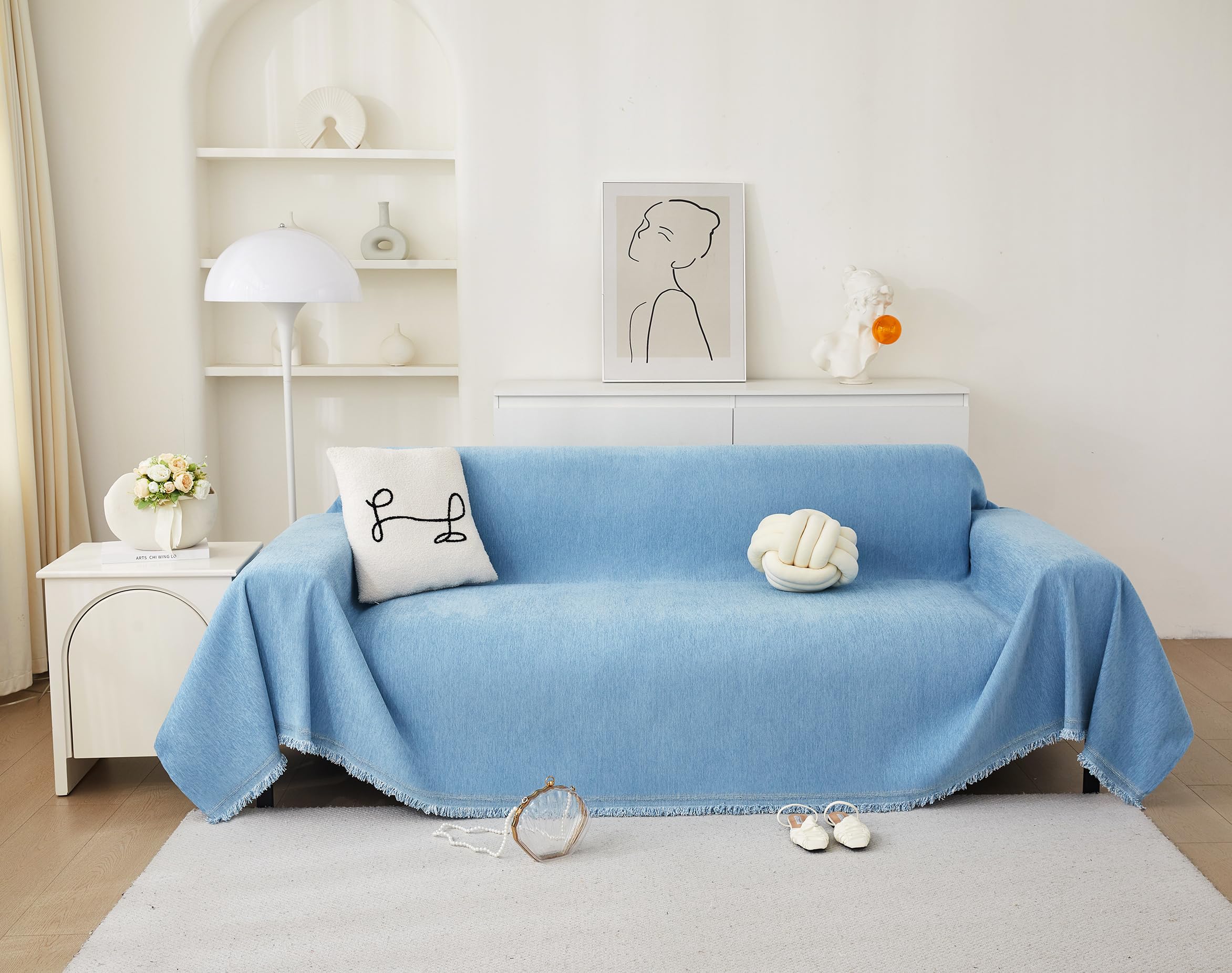 Meicynhoger Funda de Sofá Cama Impermeable 3 Plazas,260x180 cm, Fundas de Clic Clac de Chenilla Anti-desgarros para Perros y Gatos (Azul, Large)