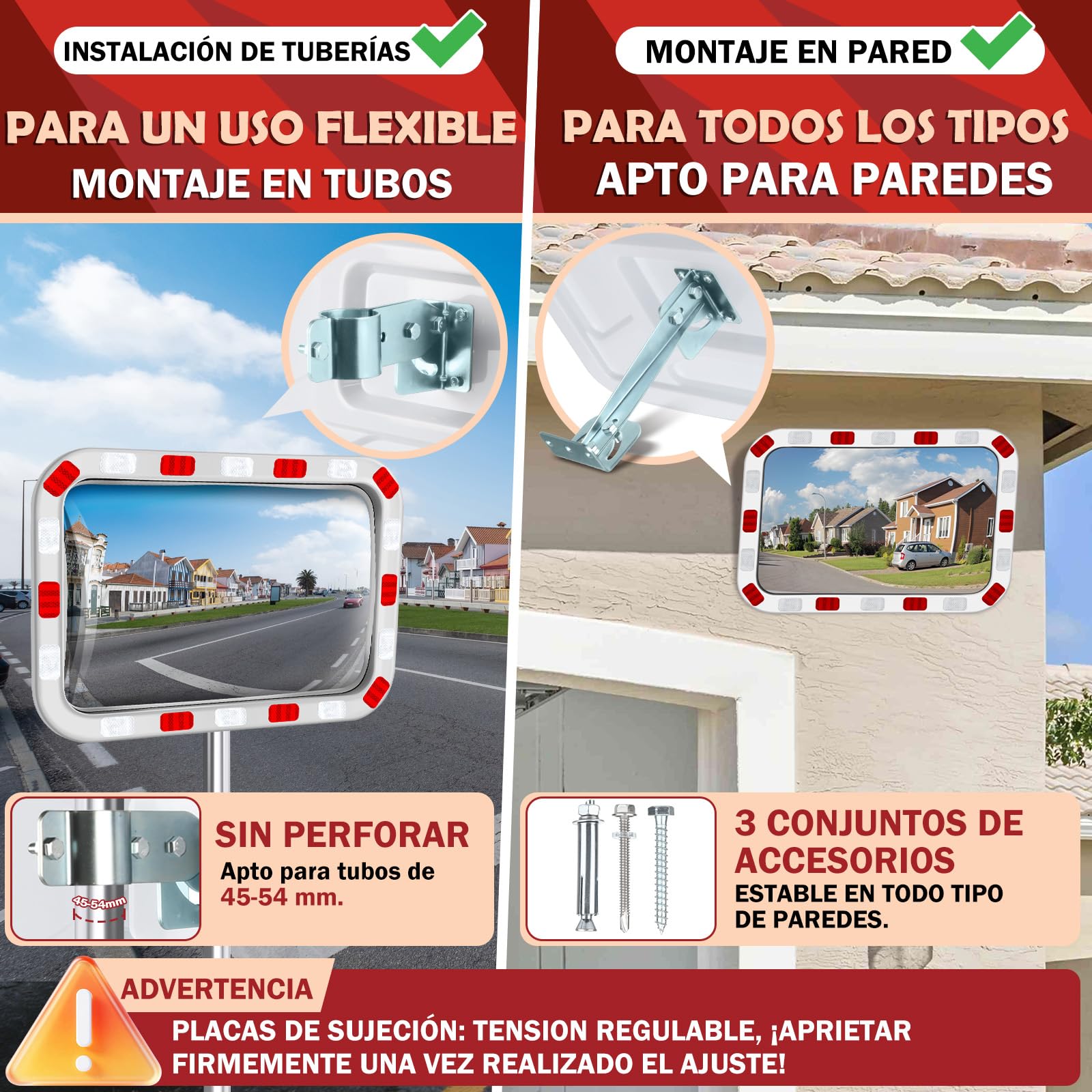 moveland Espejo de Tráfico Rectangular 40x60 cm – Espejo Acrílico Profesional con Soporte Ajustable, Fácil Montaje, Amplio Ángulo de Visión para Tráfico, Calles y Garajes (Interior y Exterior) | Espejo acrílico para carretera con soporte ajustable, fácil