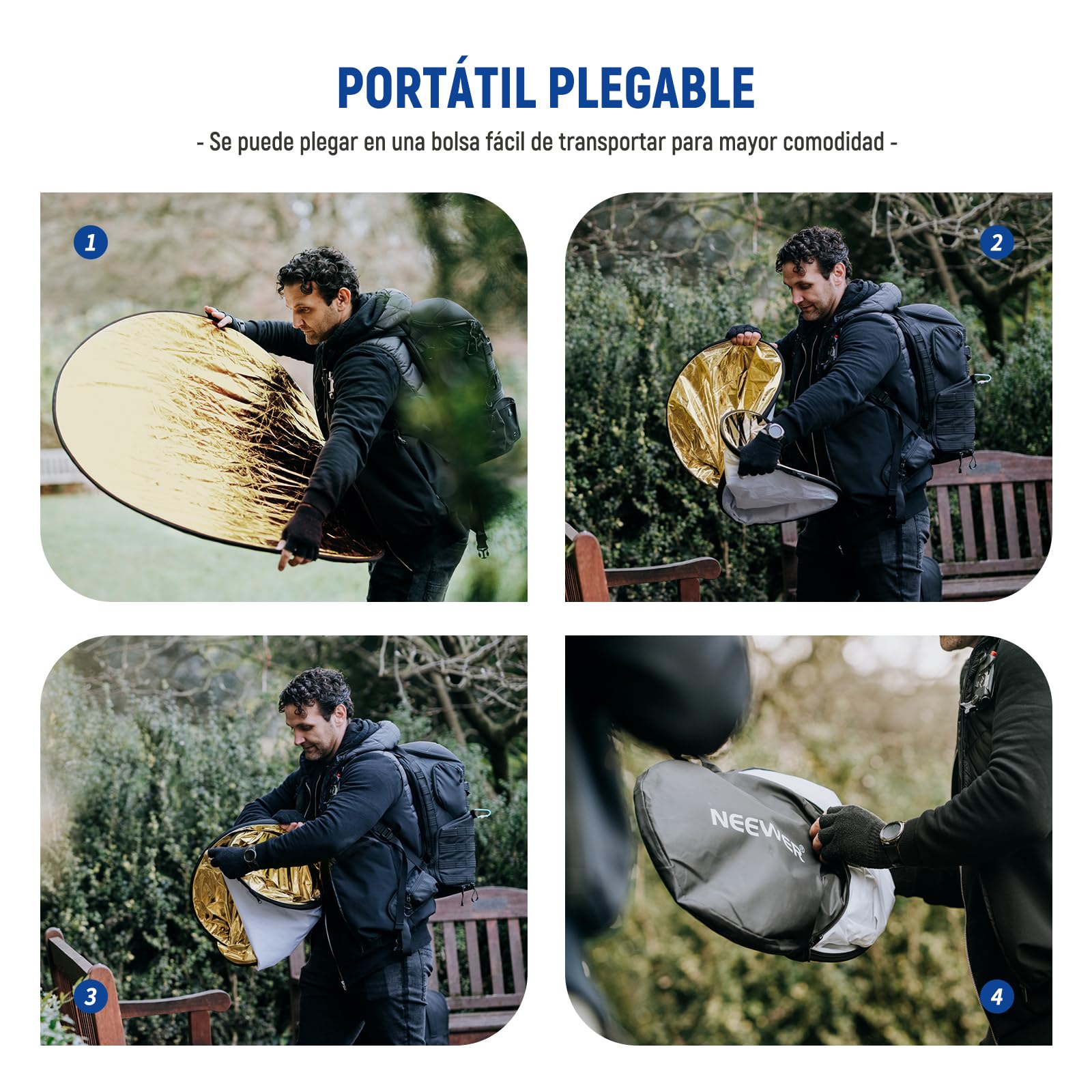 NEEWER - Reflector de Luz de 110 Centímetros 5 en 1 Multidisco Plegable on Bolsa - Translúcido, Plateado, Dorado, Blanco y Negro para Iluminación de Fotografía de Estudio e Iluminación Exterior