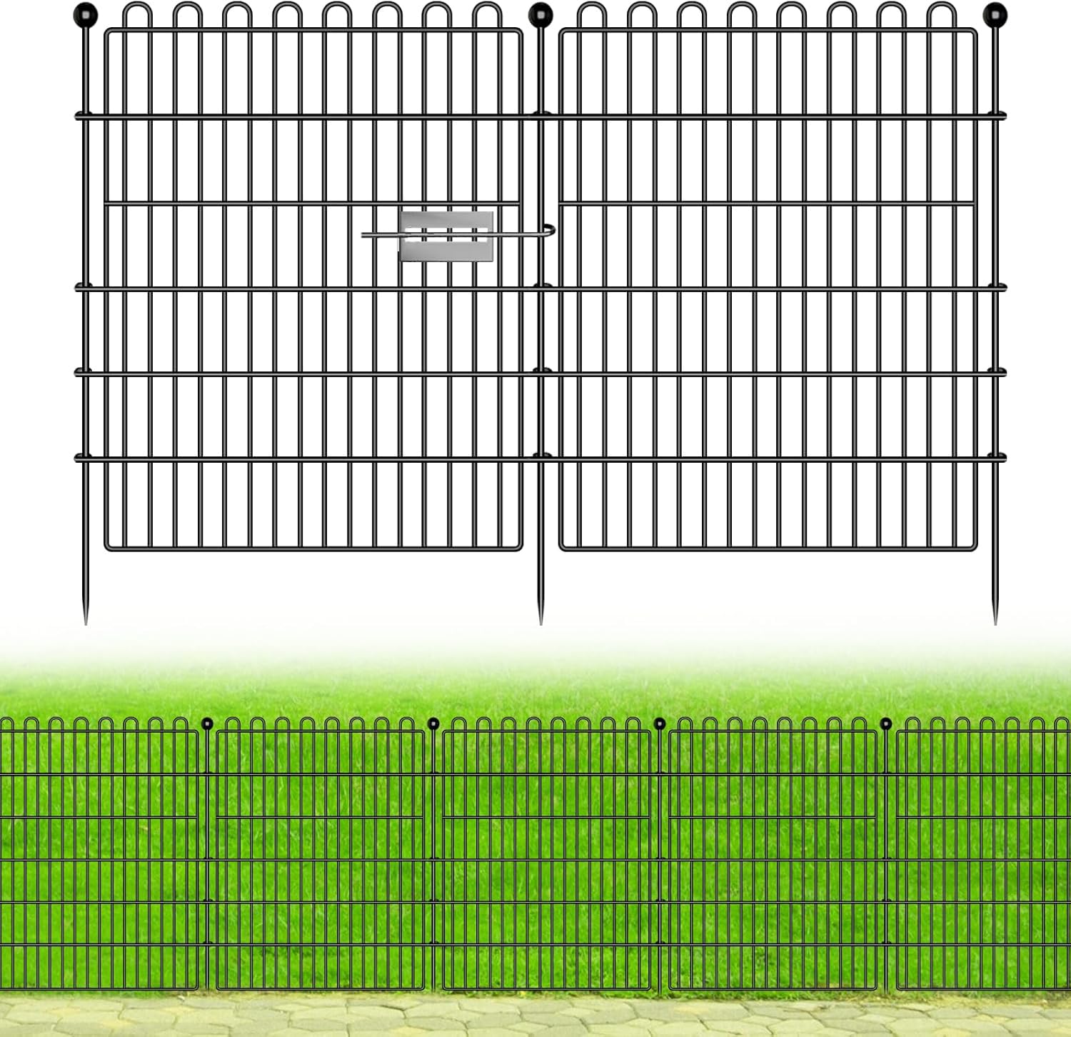 Valla para estanque,Valla Jardín Metálica 10 Paneles (75x81cm) con 11 Estacas de Fijación, Cerco para Perros, Delimitación de Terreno y Protección de Estanques