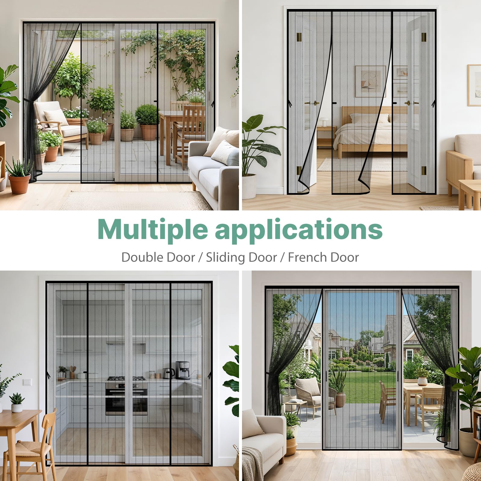 Mosquitera Puerta,190x212cm Mosquitera Puerta Magnetica Corredera Grandes,Doble Apertura Lateral,Automáticamente,Sin Necesidad de Taladrar,Contra Respirable,para Puertas Exteriores Balconera Terrazas