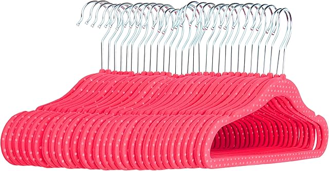 Amazon Basics Children's Hangers, Velvet - Spotted Pink, Set of 30