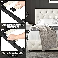 Vista 8 de Yaheetech Base de cama Queen tapizada con cabecera ajustable con botones de diamante, 3 cajones de almacenamiento, cama de plataforma queen/listones