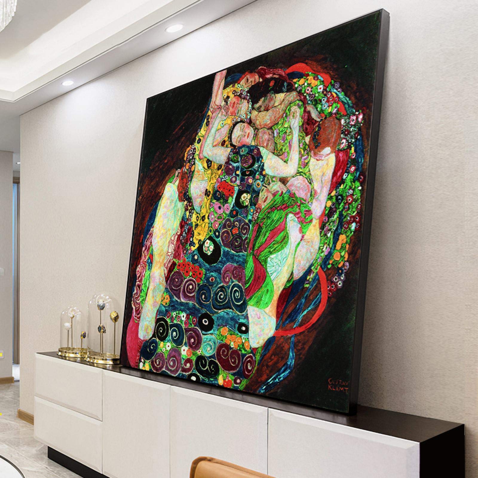 Arte famoso La Virgen de Gustav Klimt Pinturas en lienzo Cuadros de arte de pared clásicos Pósteres e impresiones enmarcados para sala de estar 80x80cm (31x31inch) con marco