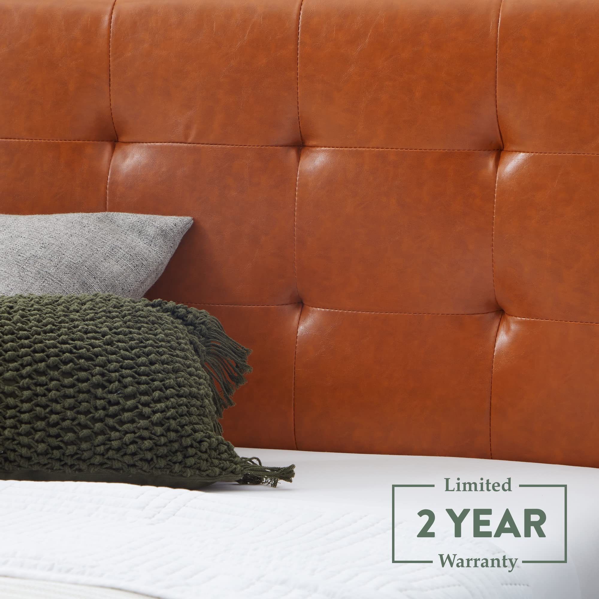 Edenbrook Hawthorne Faux Leather Headboard-Modern-Adjustable Height-Buttonless Tufting, Full/Full XL, Camel