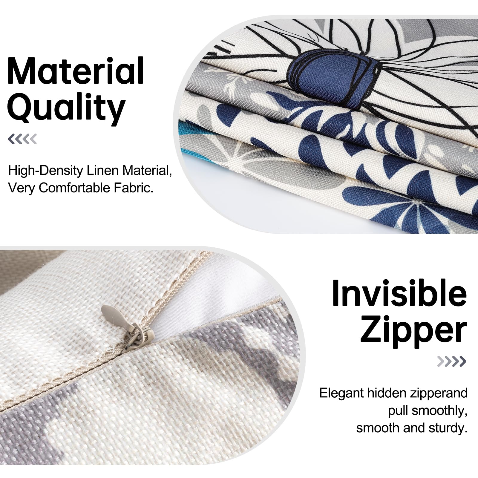 Baidast Decorative Throw Pillow Covers 18x18 Inch,Grey and Blue Linen Pillow Cases for Living Room Sof Cushion Cover Bed Indoor Outdoor Bed Pillowcases Set of 4 - Image 4