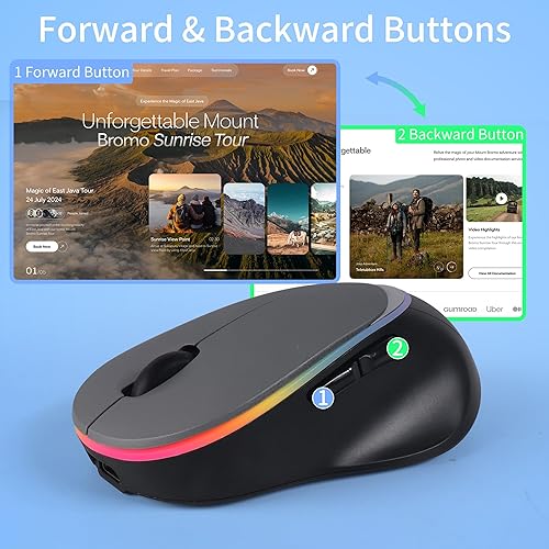 Miniatura 5 de Ratón inalámbrico Bluetooth, Bluetooth 5.0 y receptor USB 2.4G, recargable, compacto y portátil, clic silencioso, diseño ergonómico, DPI ajustable,