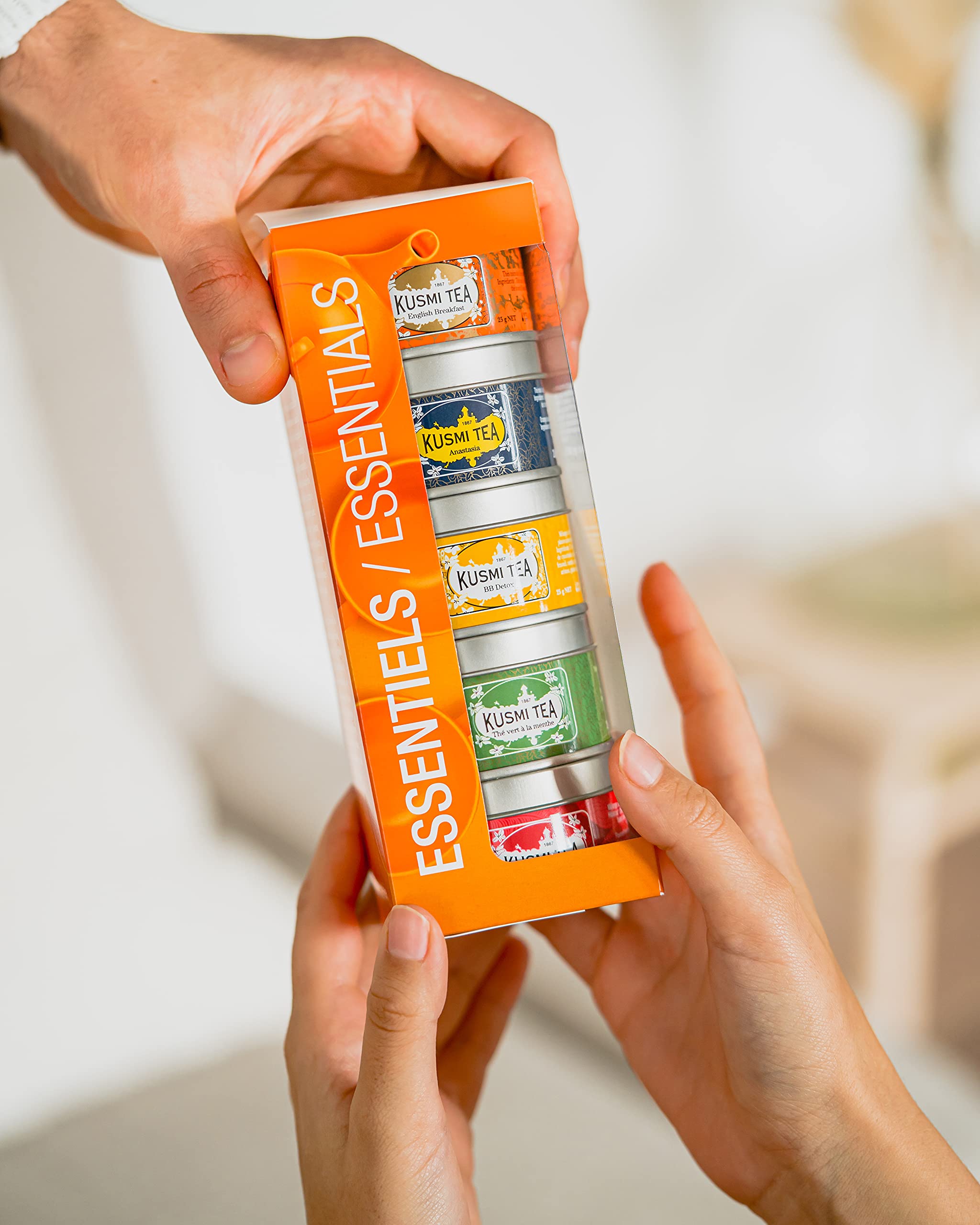 Kusmi Tea Estuche Les Essentiels Tés Verdes Tés Negros Infusión Latas de té de metal 5 x 25 g