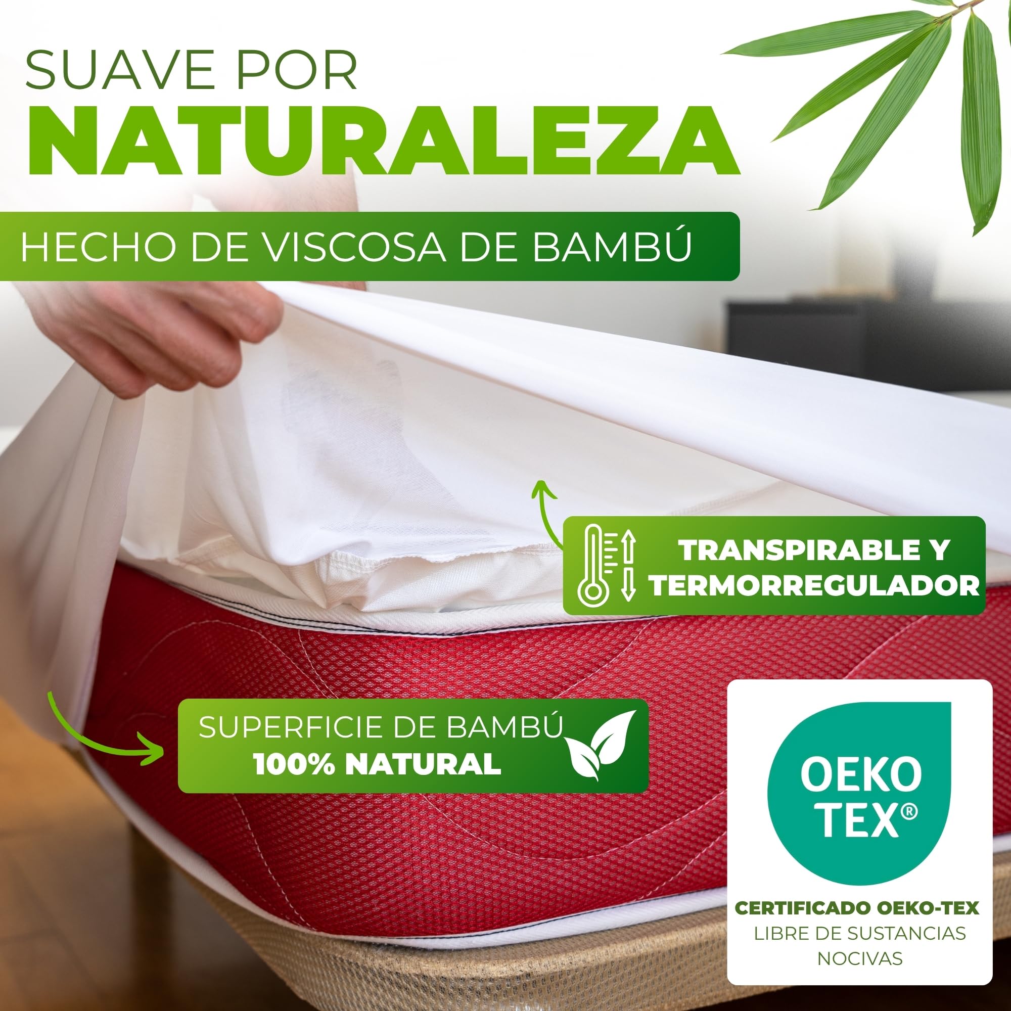 Protector Colchón de Bambú Impermeable Ajustable Transpirable Termorregulador Suave Hipoalergenico Antiacaros OekoTex Silencioso Lavable Antimanchas para Adultos Niños Mascotas 135x190