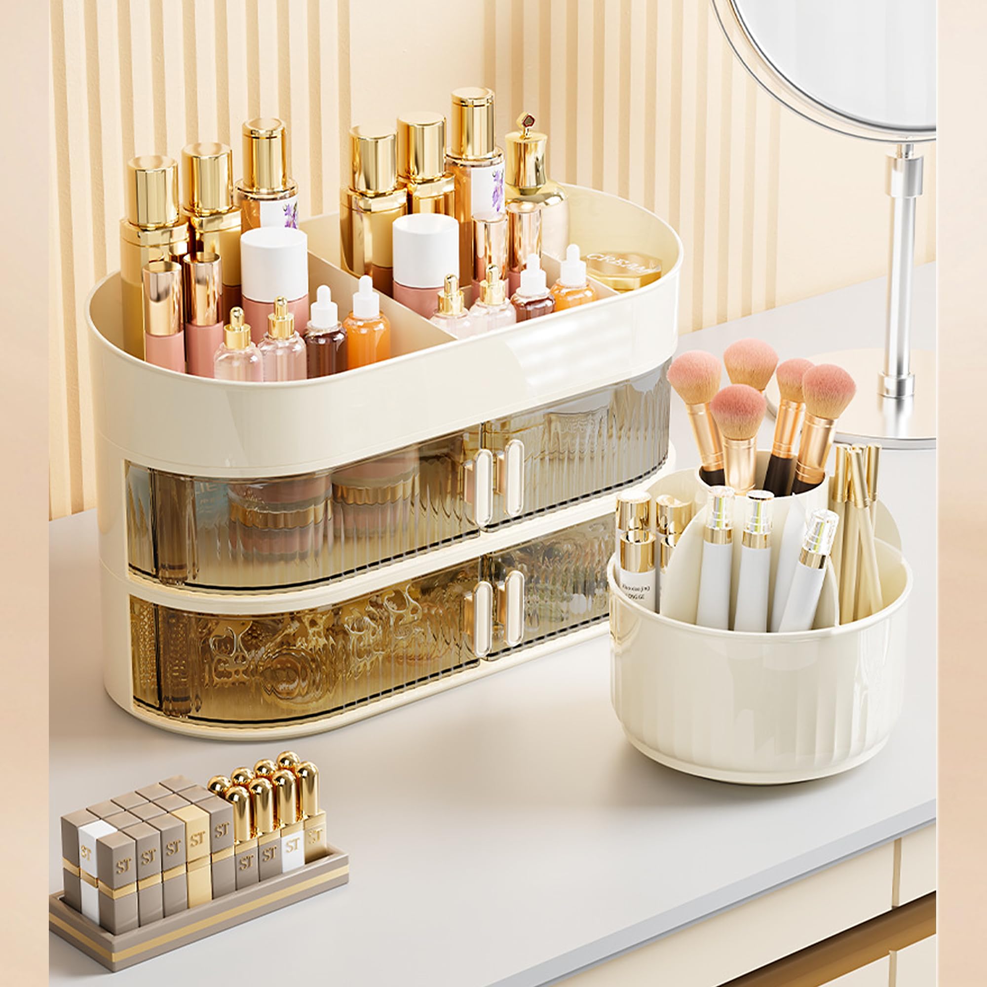 Porta Trucchi Organizer per Trucco con Cassetti Organizzatore di Trucco Multifunzione per Cosmetici per Pennelli Eyeliner Rossetto in Camera da Letto
