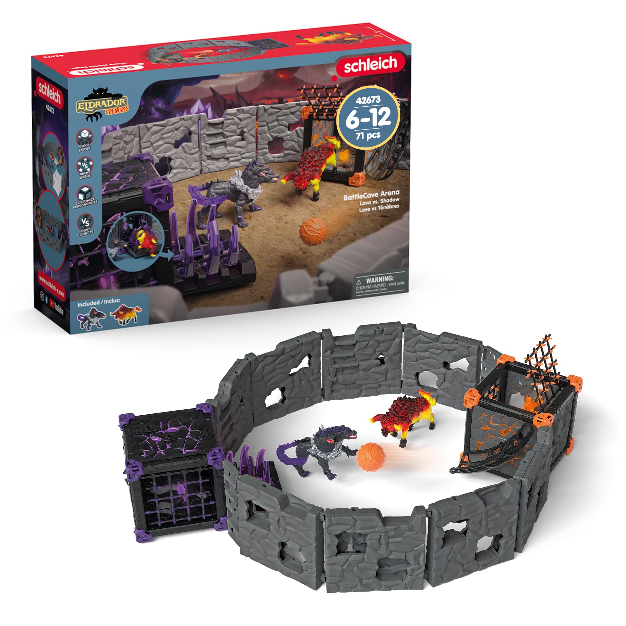 ELDRADOR CREATURES Battle Cave Arena: Lava vs Schatten (42673) – Set mit 2 Battle Caves, Monstern und Kristallen