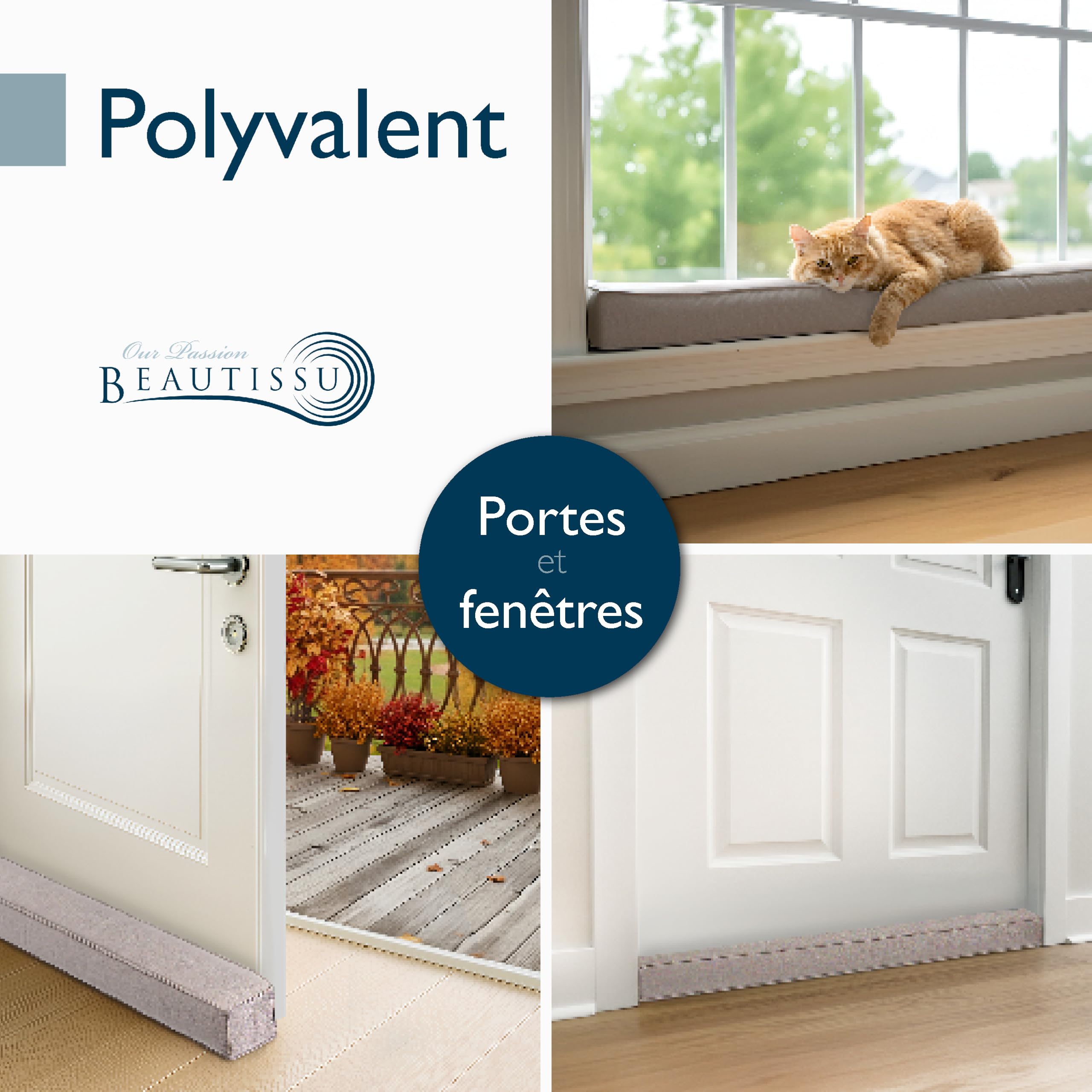 Beautissu Boudin de Porte Isolant d'Entrée 90 cm avec Aimants – Bas de Porte Anti Froid Bruit – Coussin Anti Courant d’Air pour Fenêtre – Coupe Vent Tissu Gris Clair pour Isolation Thermique – Marin