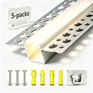 LED Aluprofil Trockenbau 5er Set (je 2 m), 50,8 x 12,5 mm Einbauprofil für LED-Streifen bis 13 mm, Aluminium silber mit weißer Abdeckleiste, für Wohnraum, Flur & Treppenbeleuchtung