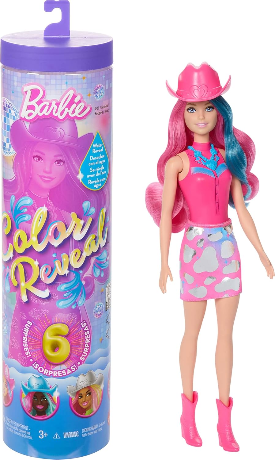 Barbie Color Reveal Fashion Doll & Accessories with 6 Surprises, Disco Star Series with Metallic Shine & Color-Change Bodice (Styles May Vary)