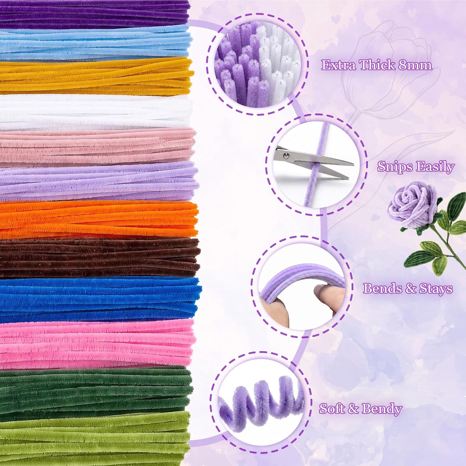 Benaep Pipe Cleaner Craft 800 Pcs 12 Colors, Chenille Stems for DIY Flowers image 2