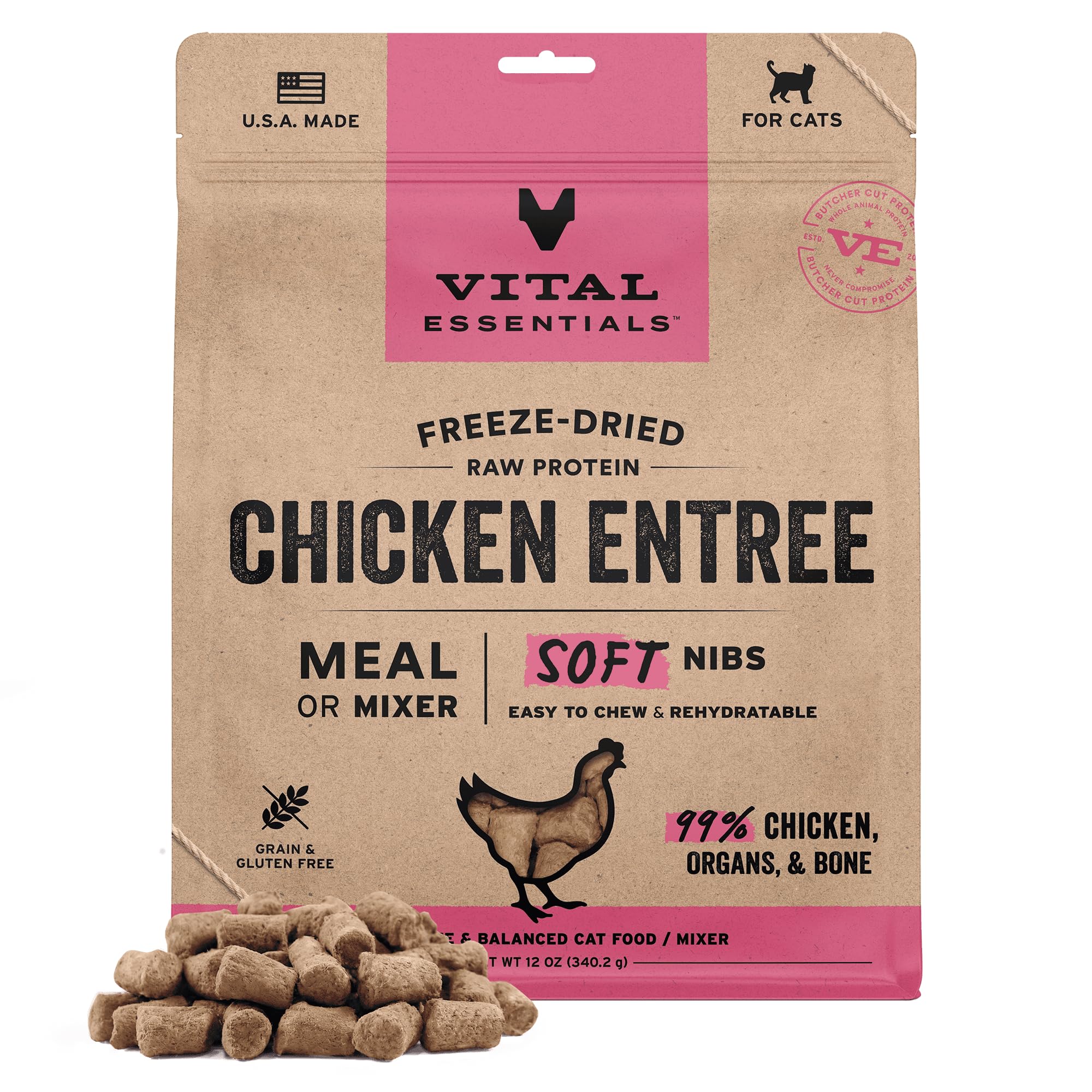 Vital Essentials Freeze Dried Cat Food Chicken Soft Nibs