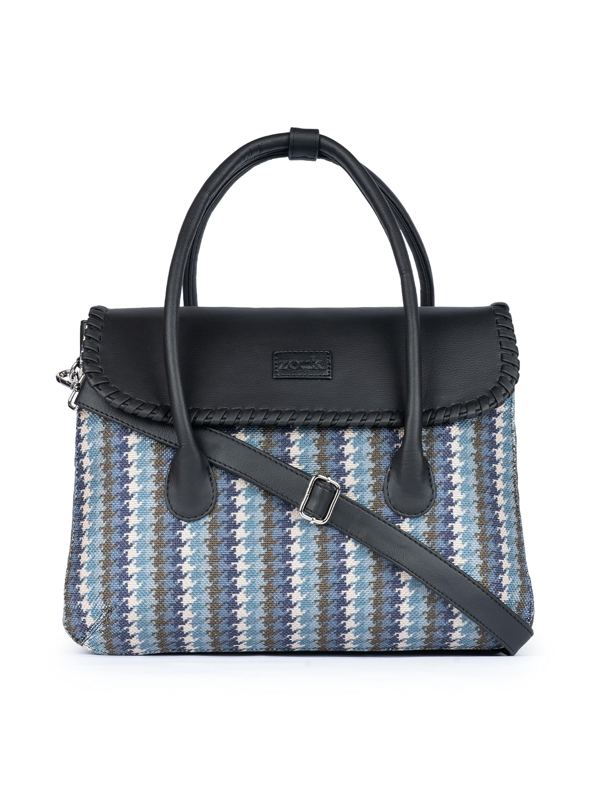 ZOUKPrinted Jute Handcrafted Vegan Leather Multicolor Women's Satchel Bag | Ladies Purse Handbag | Double Handle Detachable Strap