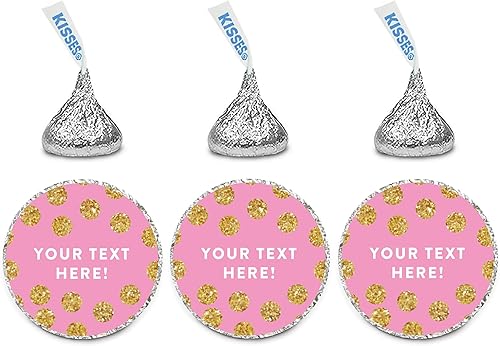 Andaz Press Etiquetas adhesivas de gota de chocolate personalizadas, baby shower, lunares con purpurina rosa y dorada, paquete de 216, para