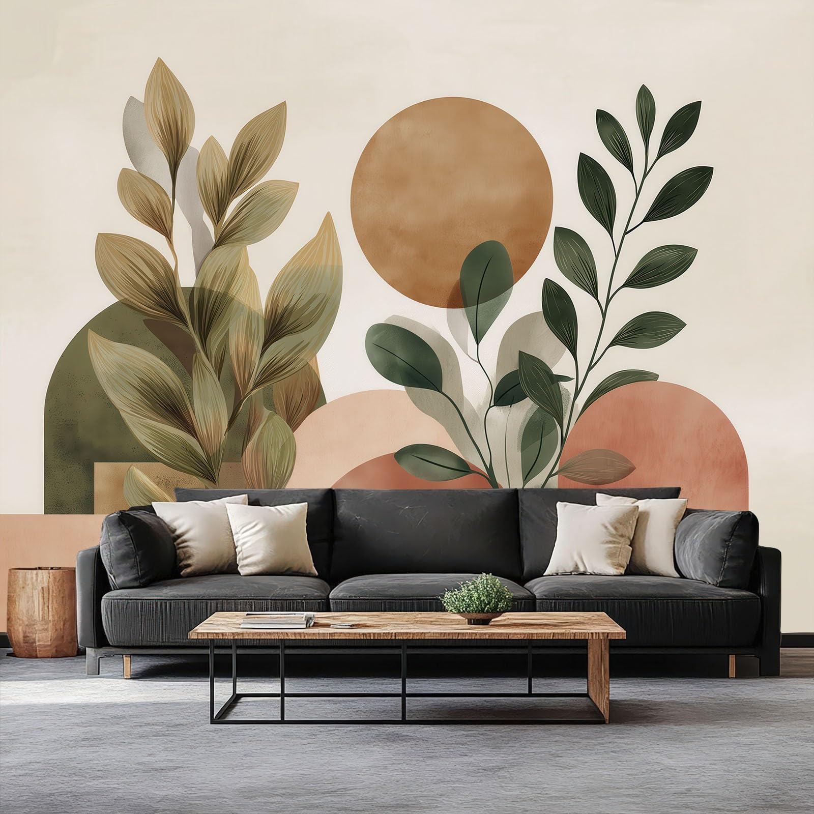 Nowoczesna tapeta ścienna 400 x 280 cm – tapeta na fizelinie, minimalistyczna, boho, liście, akwarela, dziewczęta, chłopcy, do dekoracji ścian sypialni, salonu, kuchni, pokoju dziecięcego, terakota