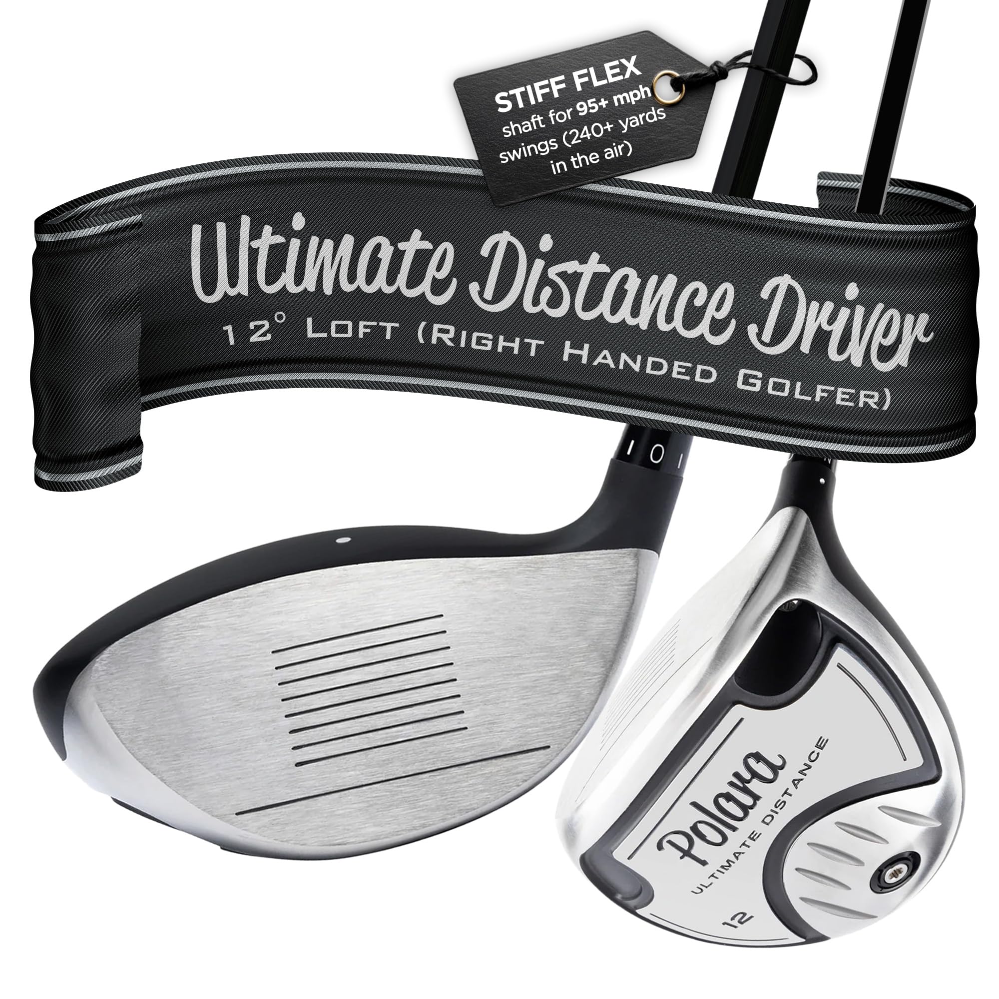 Polara Golf Ultimate Straight Driver - Adjustable Anti-Slice Driver for Men & Women, Beta Titanium Face, 475cc High MOI Clubhead, Golf Club for Right-Handed Golfers, Stiff Flex, 45