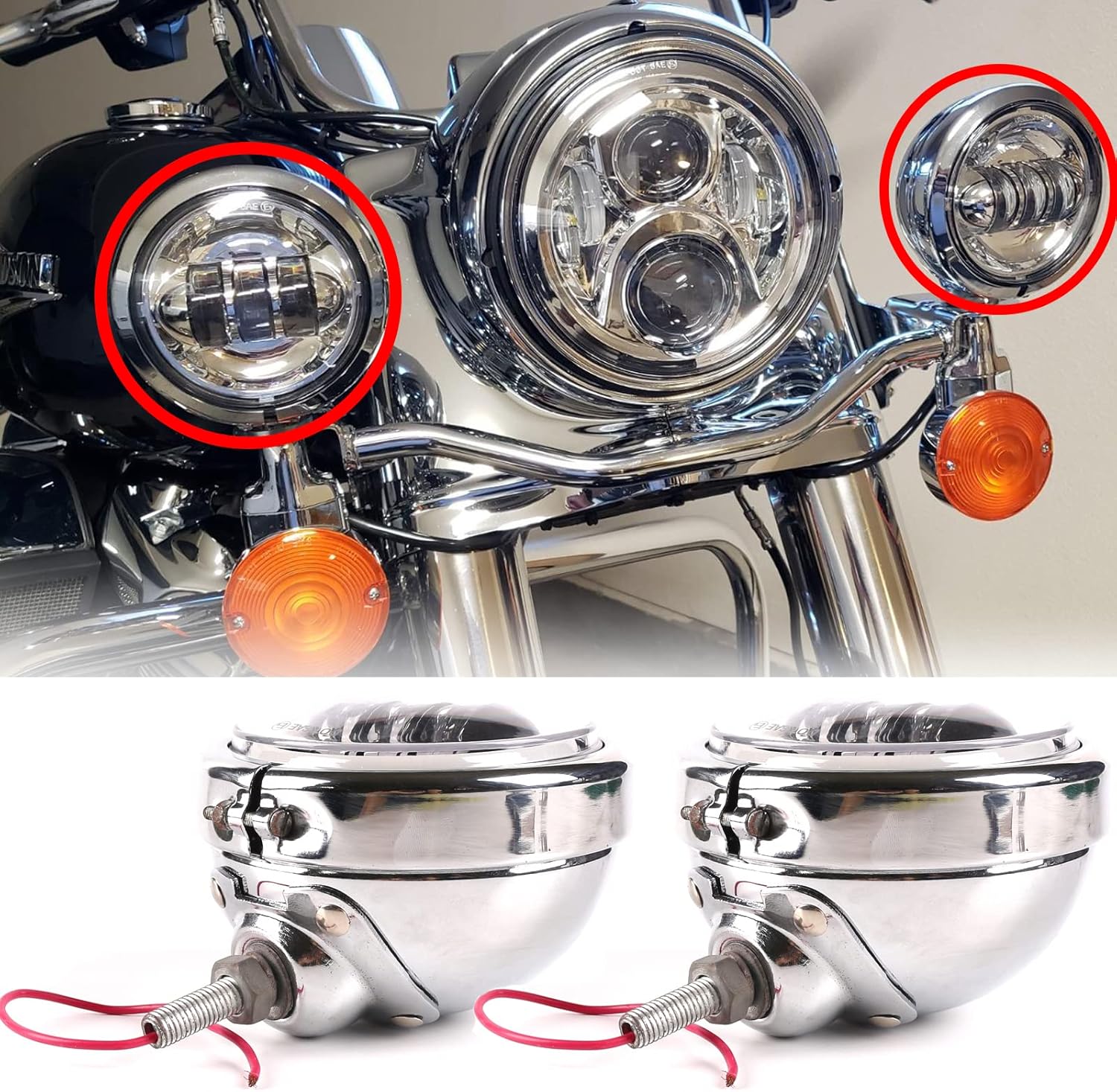 Chrome Passing Lights 4.5inch Motorcycle Driving Fog Lamp with 4-1/2 inch Auxiliary Spot Light Housing Bucket Mount Bracket For Touring Electra Glide Road King