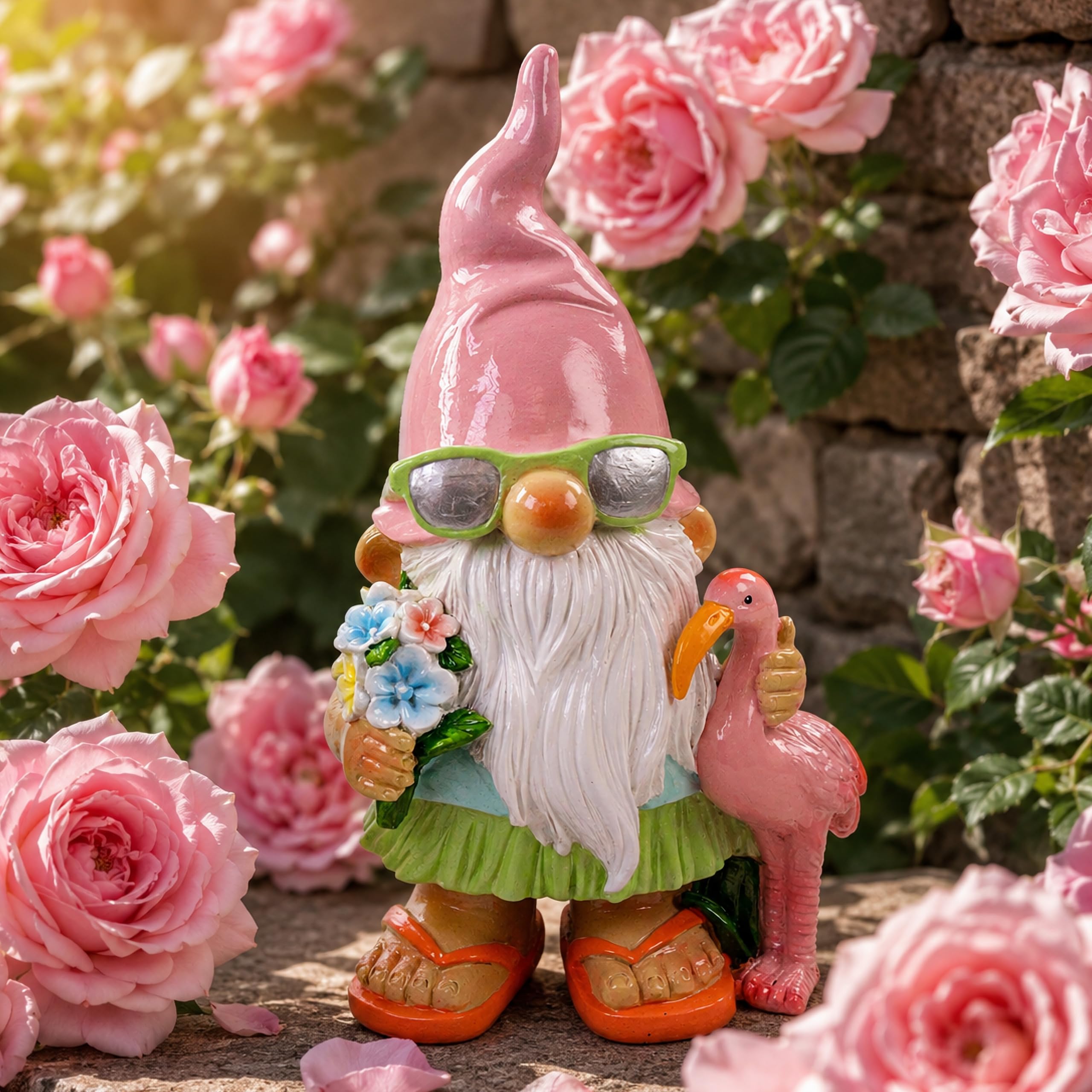 Pommerntraum® | Gartenzwerg Zwerg Gnom Wichtel Sommerzwerg Dekofigur EDDI | witziger Gartenzwerg für Ihre Sommerdeko