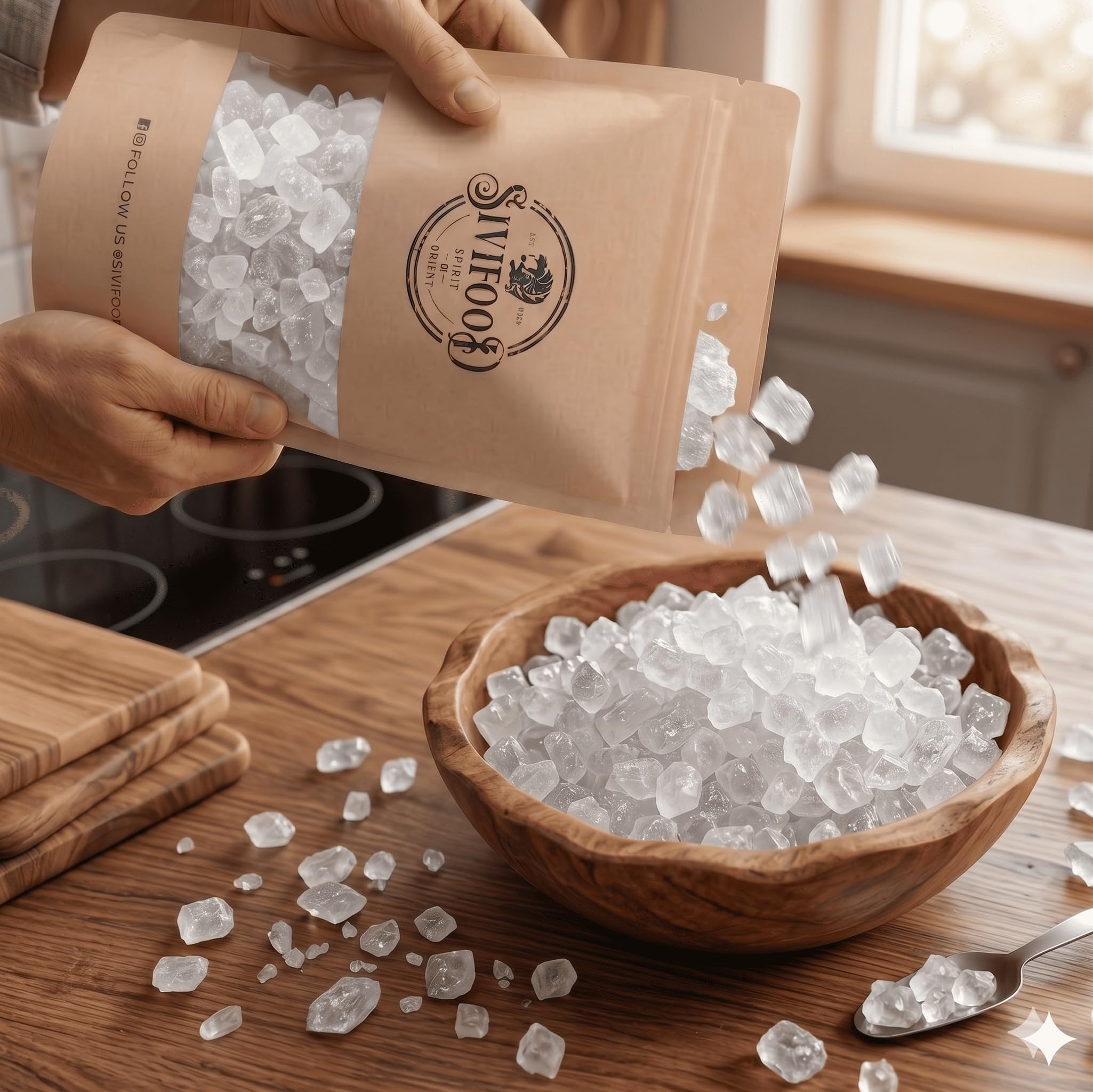 SIVIFOOD fragments de sucre candi naturels blanche 1kg - bonbons de roche en croûte naturels - bonbons de sucre de roche de sucre cristal naturel bonbons de miettes de sucre granule 1000g