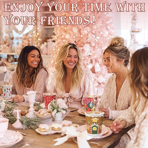 Miniatura 10 de Gerrii 150 vasos de papel desechables de Navidad de 9 onzas, tazas de papel de chocolate caliente, tazas de papel de cacao para bebidas de invierno,